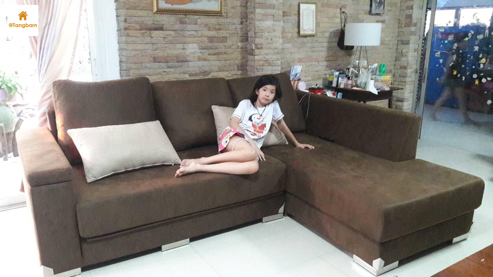 โซฟาเบด 3 ที่นั่ง L SHAPE พับนอนได้ (ชามัวร์) เพิ่มแขนฝาเปิดเก็บของ