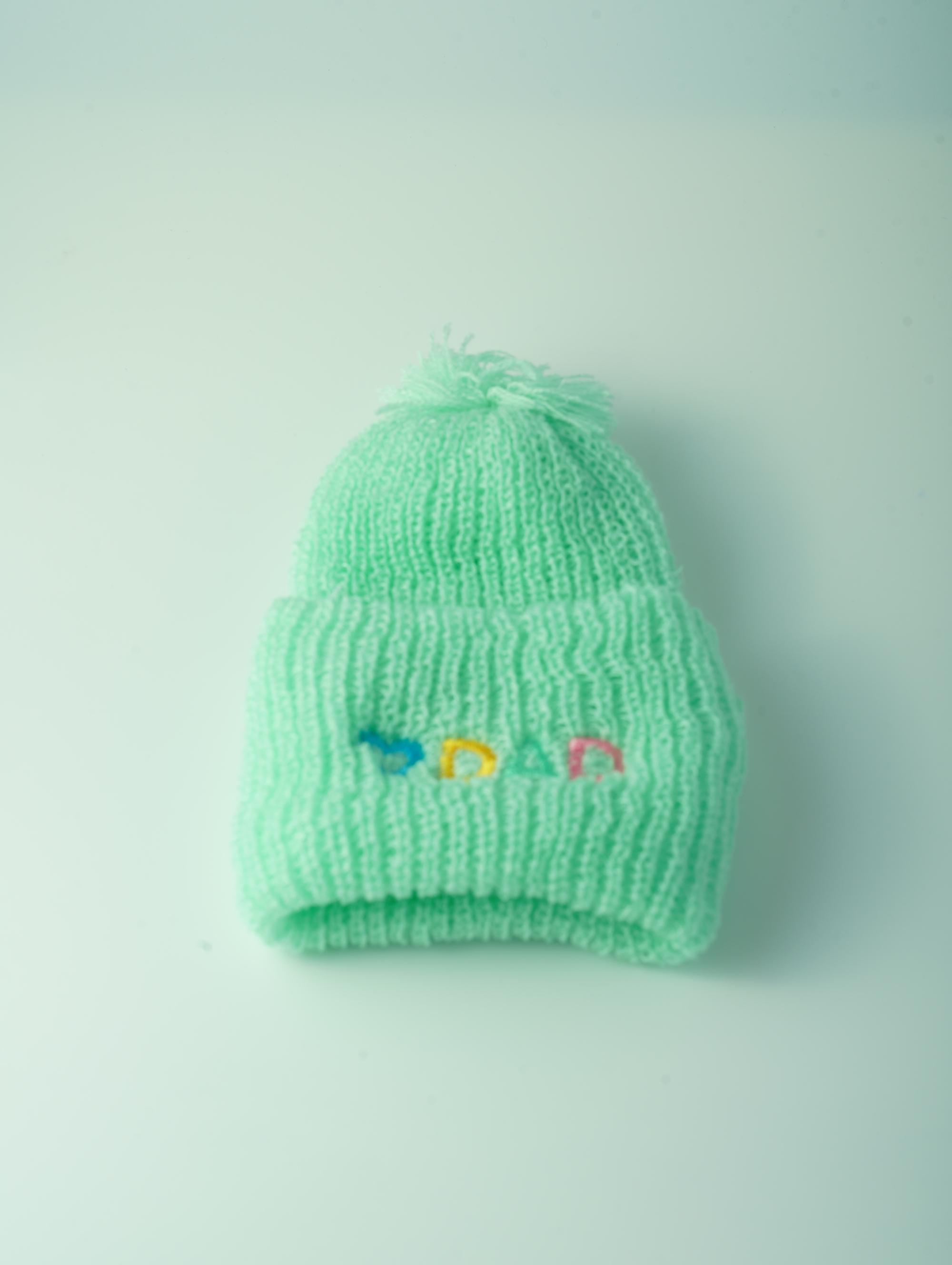 ขายส่ง หมวกไหมพรมเด็กแรกเกิด รุ่นหมวกพื้นสี ปักDAD (ราคาต่อโหล) nongnini1988