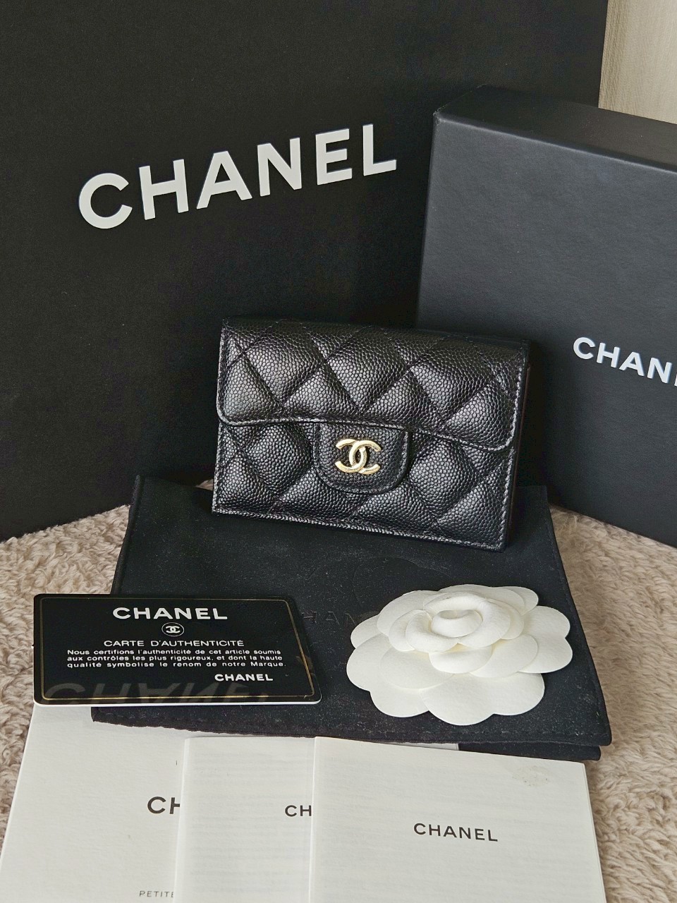 Chanel Trifold Short Black Caviar GHW Wallet