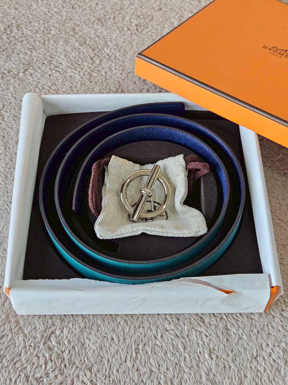 Hermes Belt 32mm หัวกลมเงิน