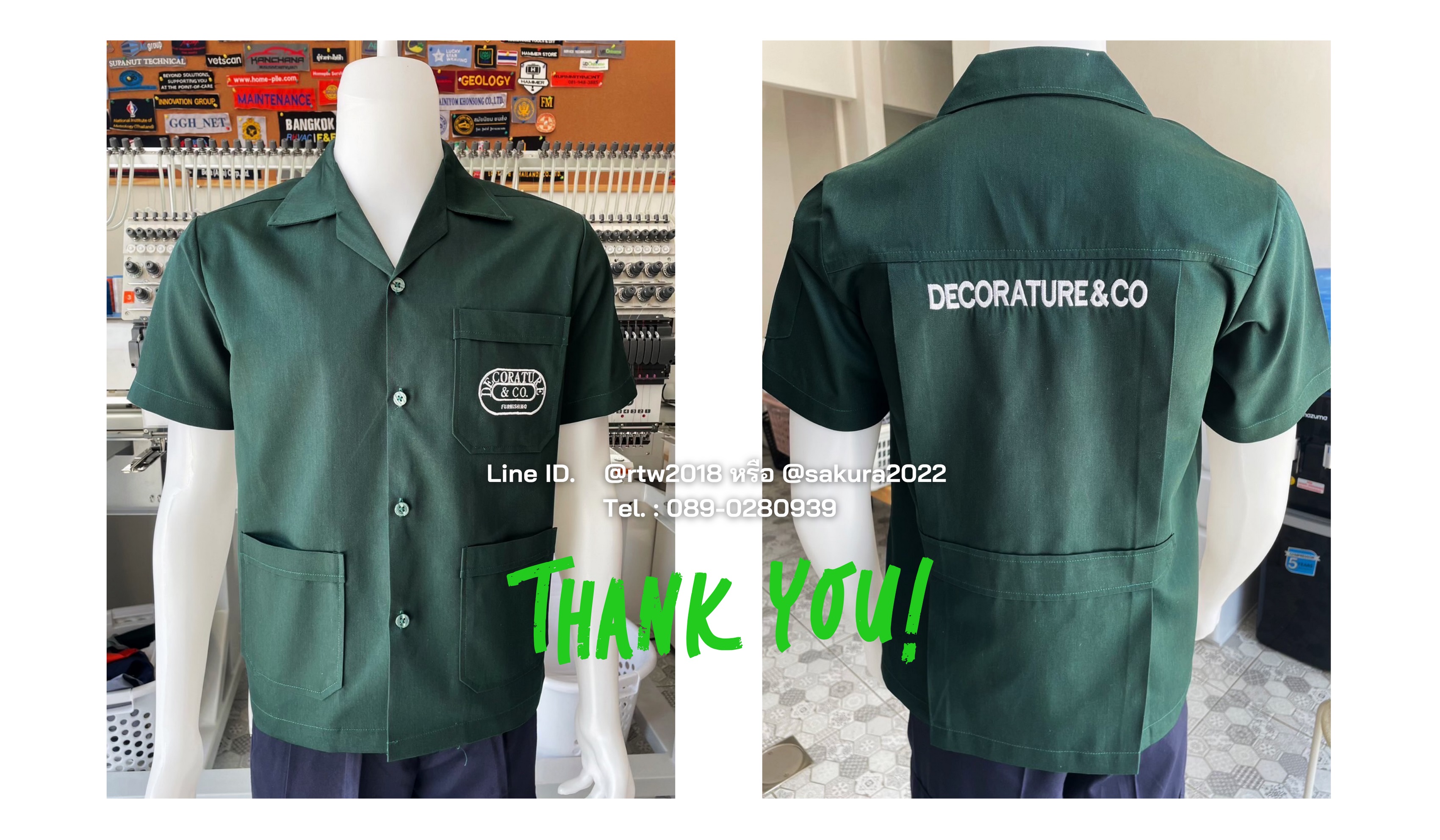 รหัส A1.5 : เสื้อช่างแขนสั้นผ้าคอมทวิวสามกระเป๋าสีเขียวแก่ล้วน