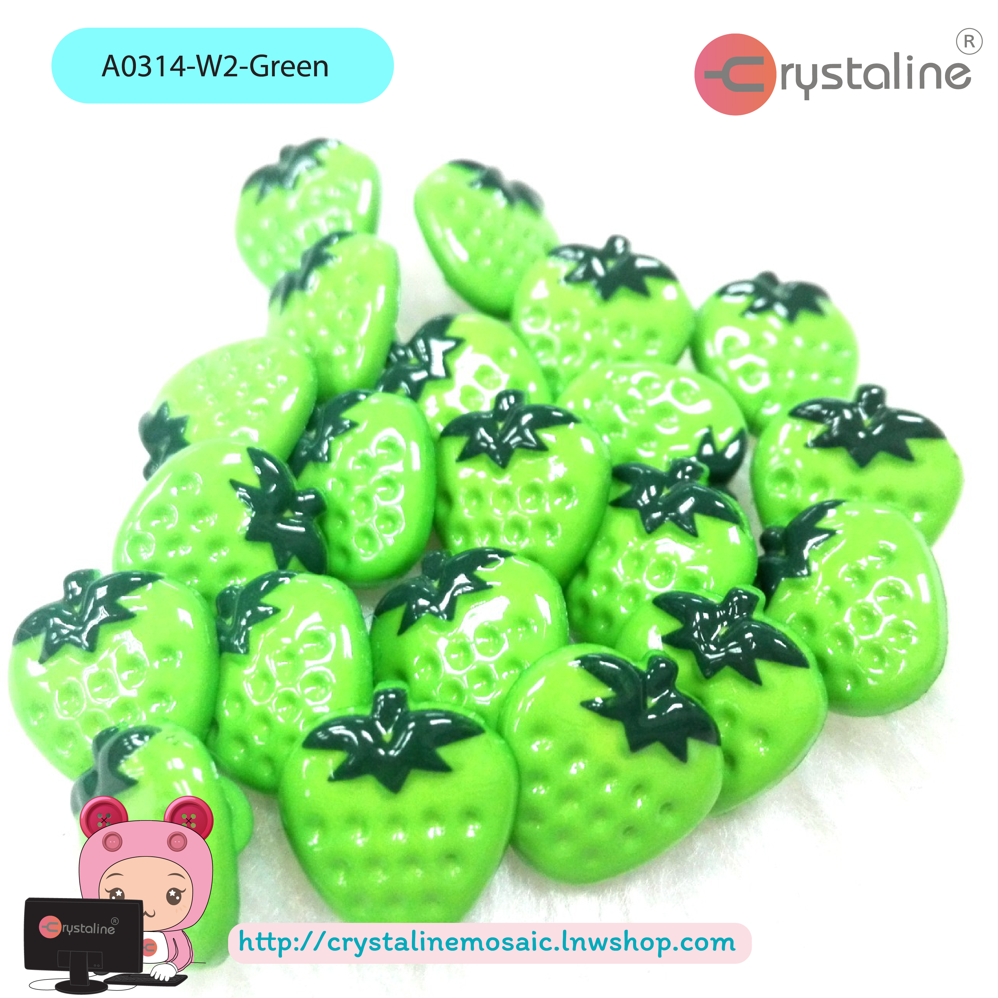 Strawberry button - Green col. (size 19L,1pc/pack)