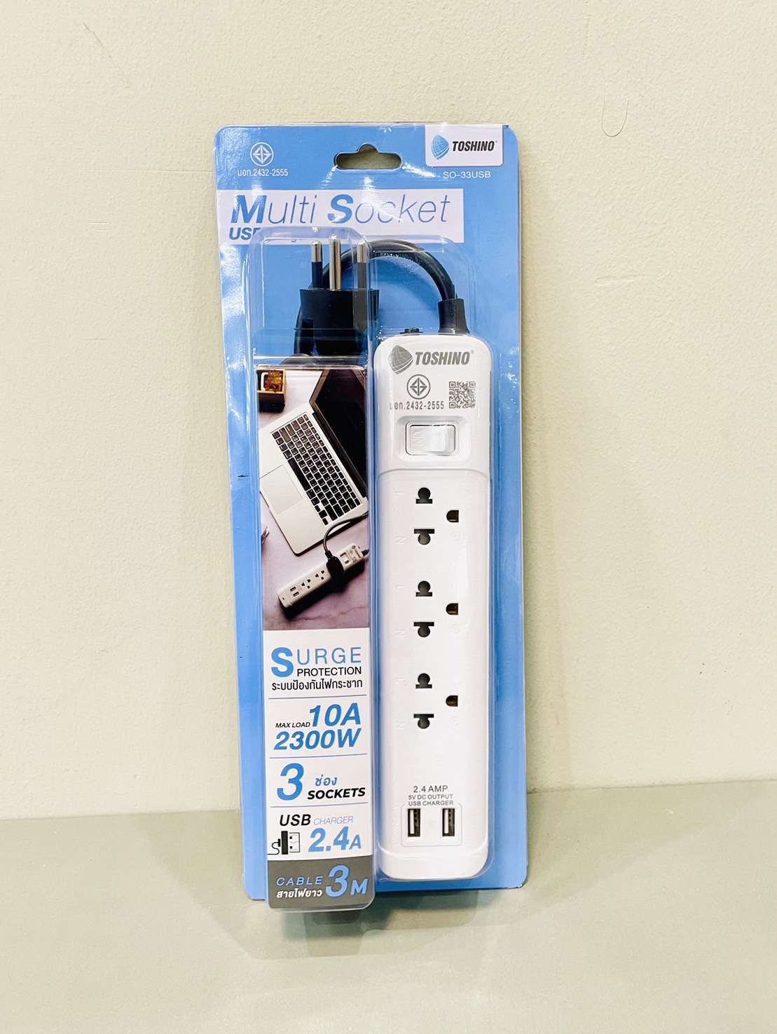 รางปลั๊กโตชิโน 4ที่3ม. USB