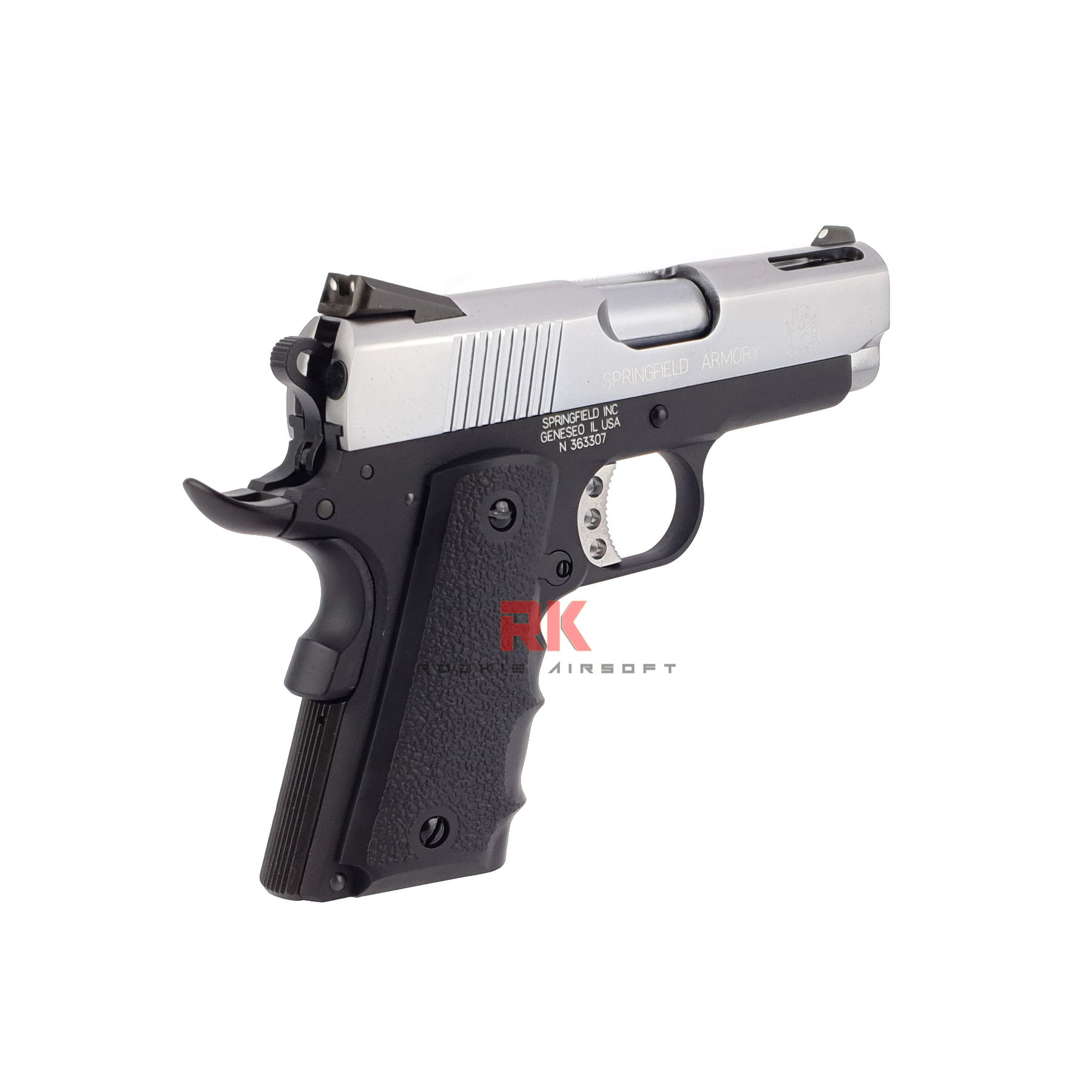 AW NE1003 M1911 Springfield V10 Ultra Compact .45ACP GBB - Silver Slide. Black Frame