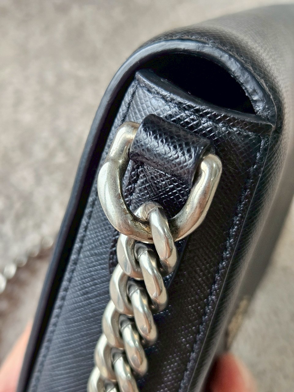 Prada 1BH014 Black Saffiano Leather Chain Shoulder Bag