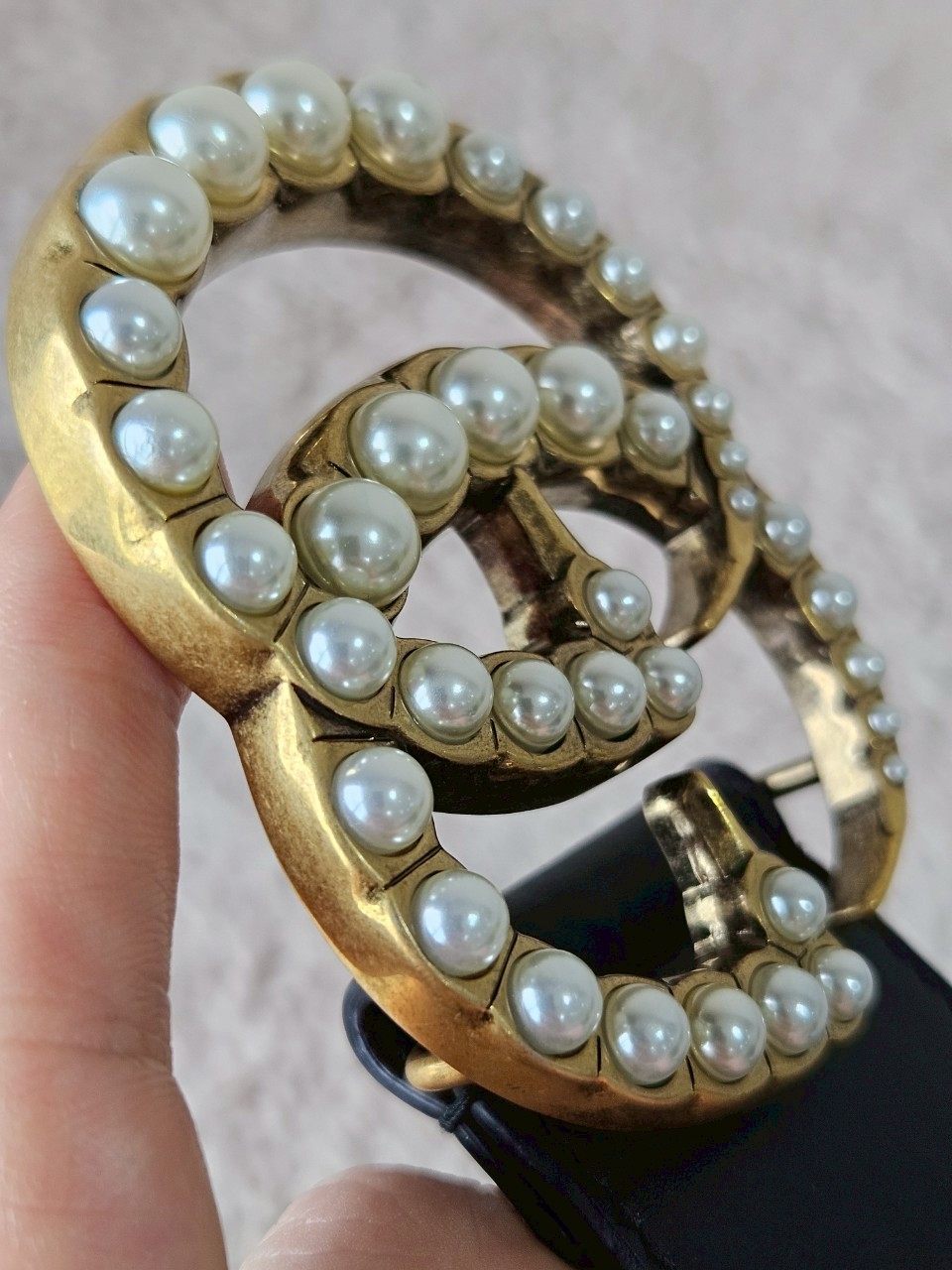 Gucci 453260 GG Marmont Wide Belt with Pearls Buckle