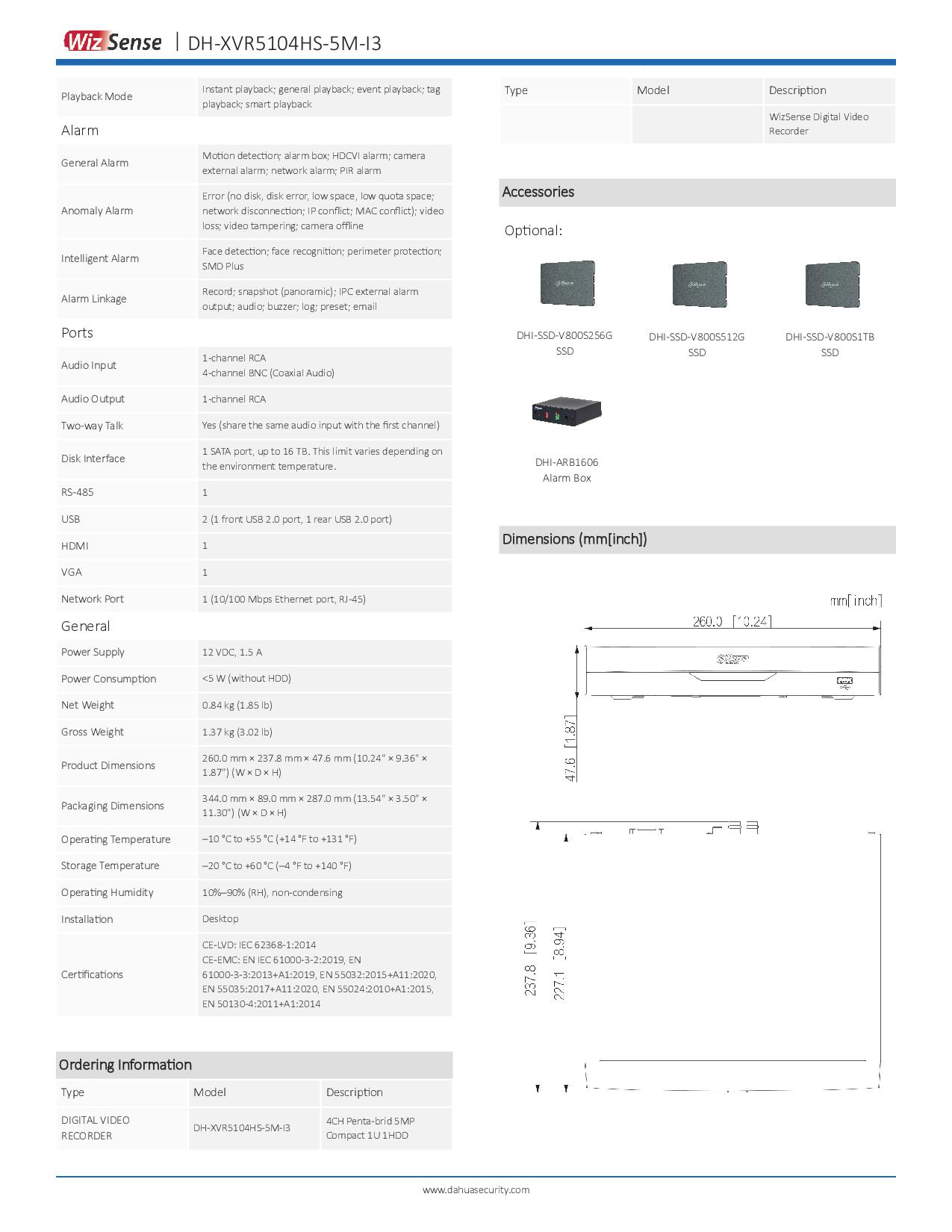 เครื่องบันทึกกล้องวงจรปิด 4 ช่อง Dahua XVR5104HS-5M-I3