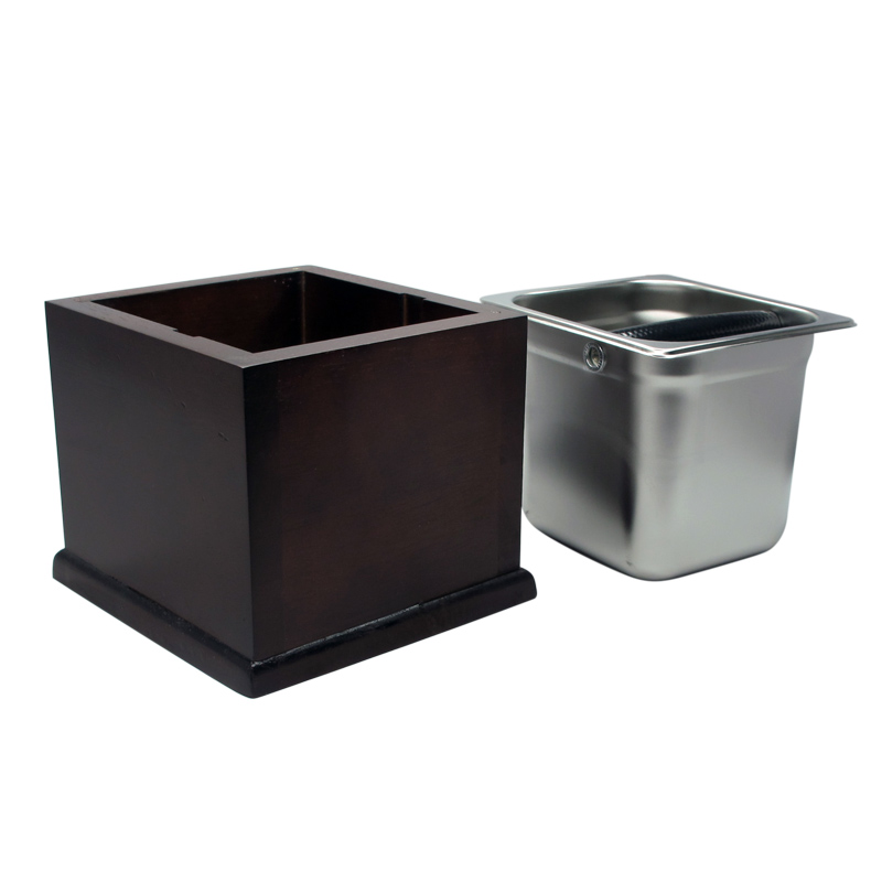 Stainless Knock box + Wood box Height 16.5 cm. (Large) 1610-263-1