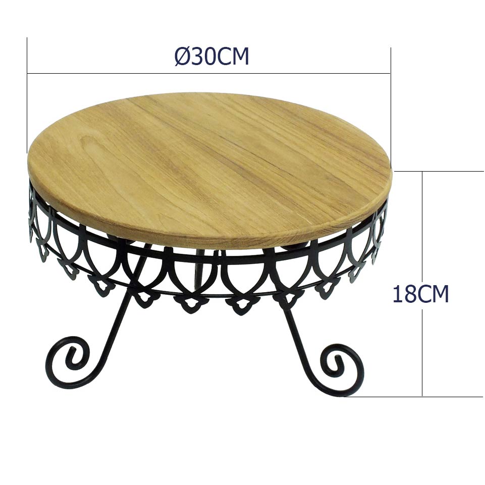 ที่วางขนมเค้กทรงกลมลายมงกุฎรวมแผ่นไม้สัก ความสูง 18 cm. 1619-037