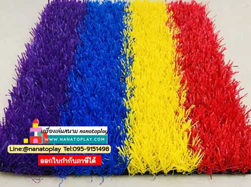 หญ้าเทียมลู่วิ่ง 4 สี หน้าตัด 4 เมตร มีทั้งหมด 4 สี สีแดง สีเหลือง สีน้ำเงิน สีม่วง หญ้าเทียมลู่วิ่งนอกจากช่วยในเรื่องของความสวยงามแล้วยังช่วยแบ่งเส้นลู่วิ่งและช่วยให้ลดแรงกระแทกของพื้นได้
