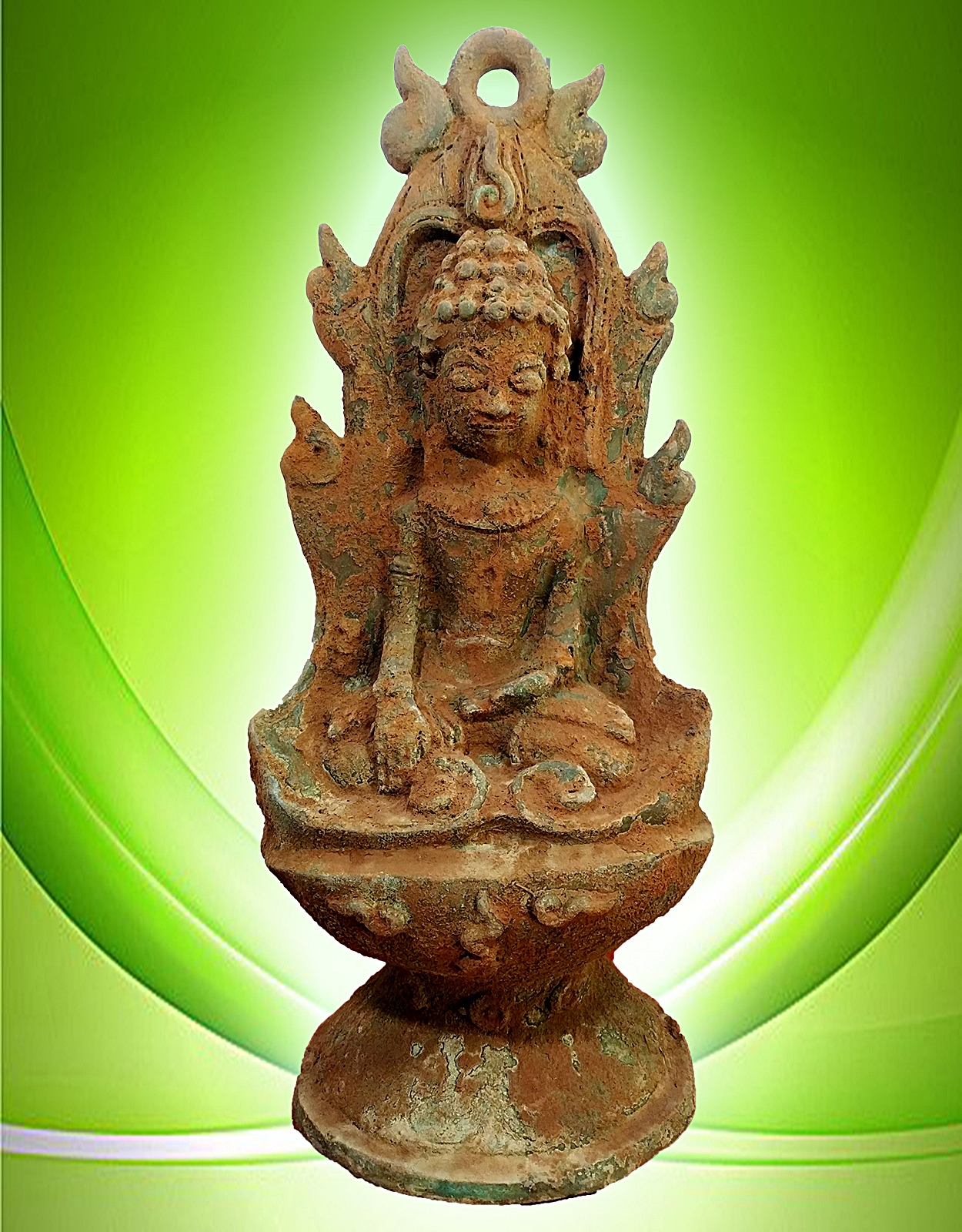 พระเชียงรุ้ง ประทับซุ้ม ฐานสูง เนื้อสำริดสภาพเก่า