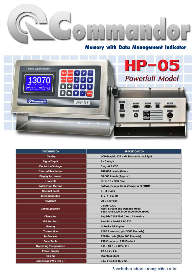 Commandor HP-05 หัวอ่านจอแสดงน้ำหนักเครื่องชั่งรถบรรทุก HP05