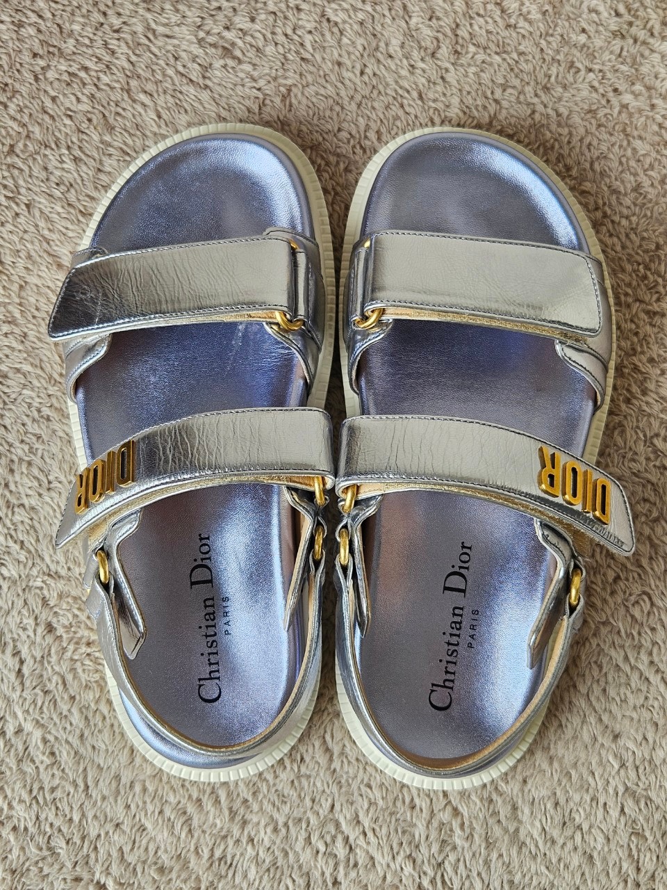 Dior Dioract Silver Leather Sandals