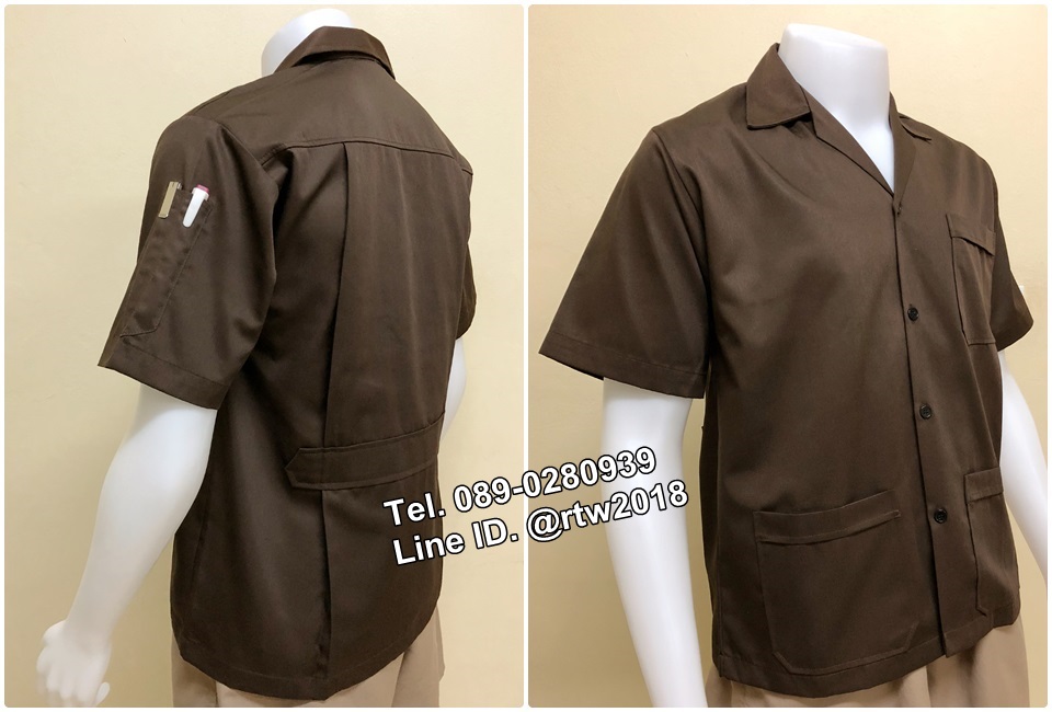 รหัส A9 : เสื้อช็อปแขนสั้นแบบสามกระเป๋าสีน้ำตาลล้วน