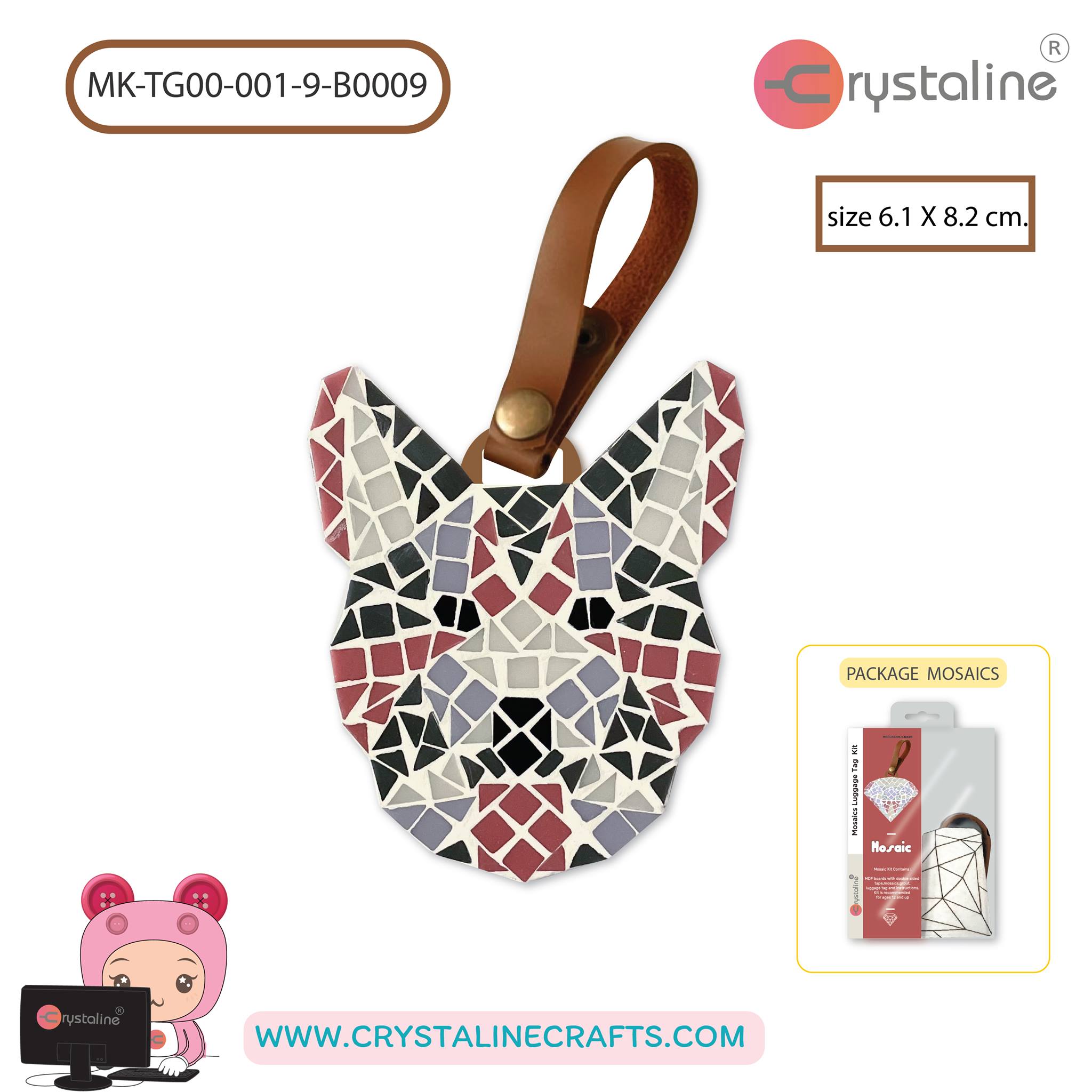 Mosaic luggage tag - Siberian Husky (size 6.1x8.2 cm,1pc/pack)