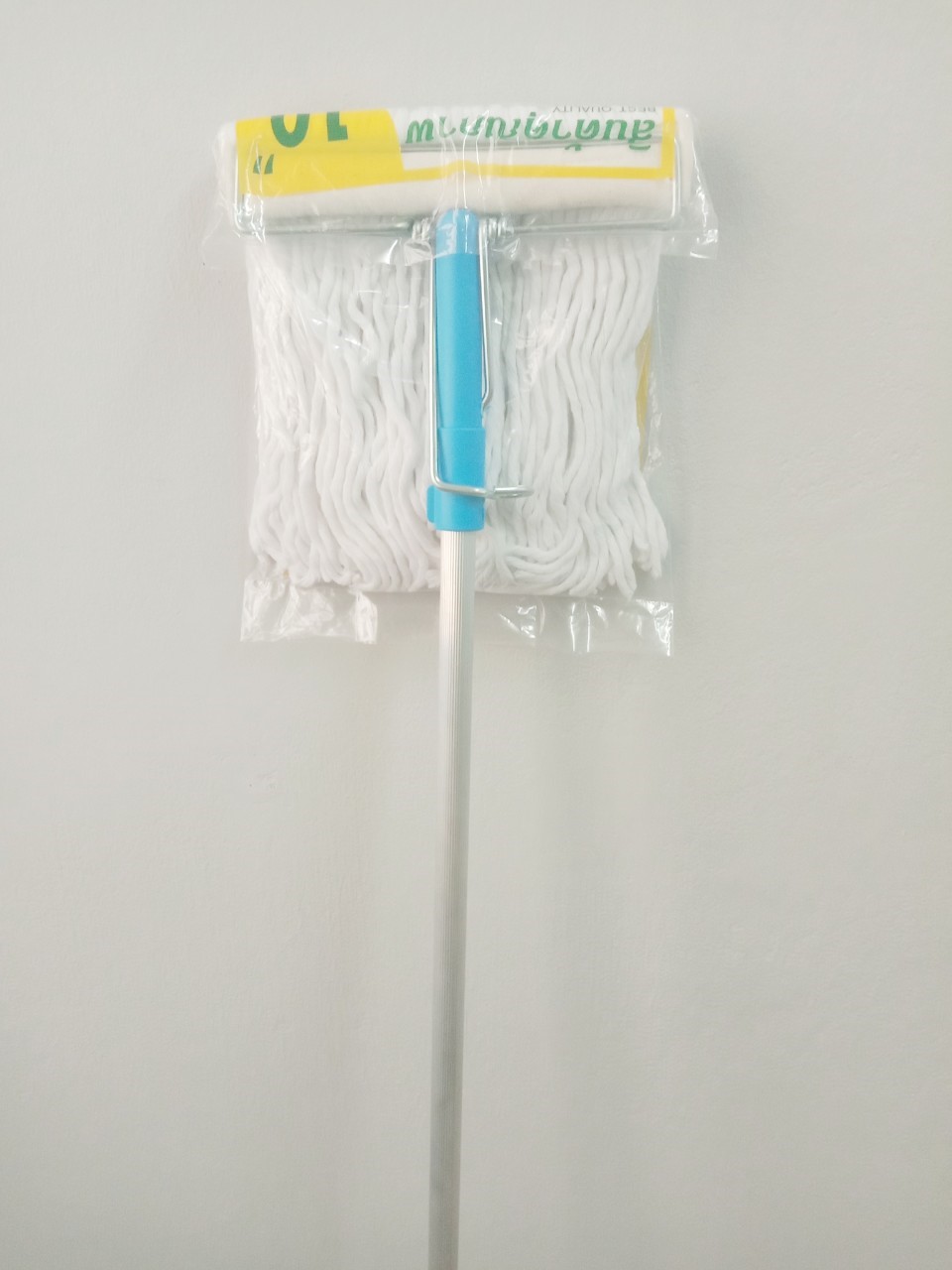 ไม้ถูพื้นผ้าเทา ม๊อบแบน ด้ามเหล็กชุบซิงค์ 10"