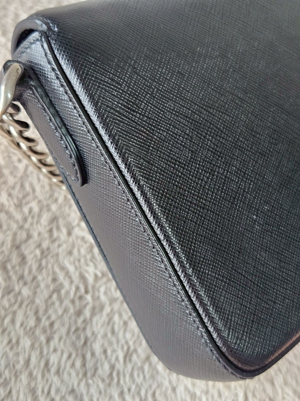 Prada 1BH014 Black Saffiano Leather Chain Shoulder Bag