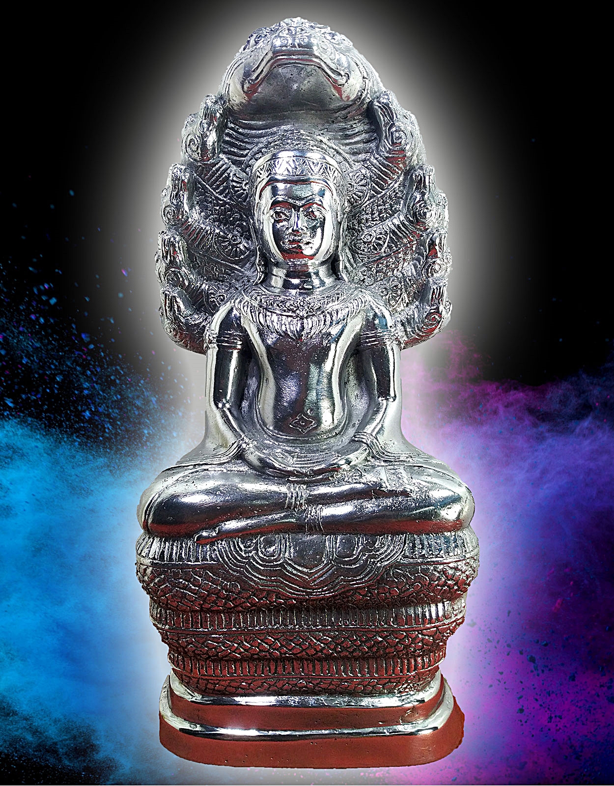 พระนาคปรก ลพบุรี พระประจำวันเสาร์ เนื้อโลหะเงินยวง