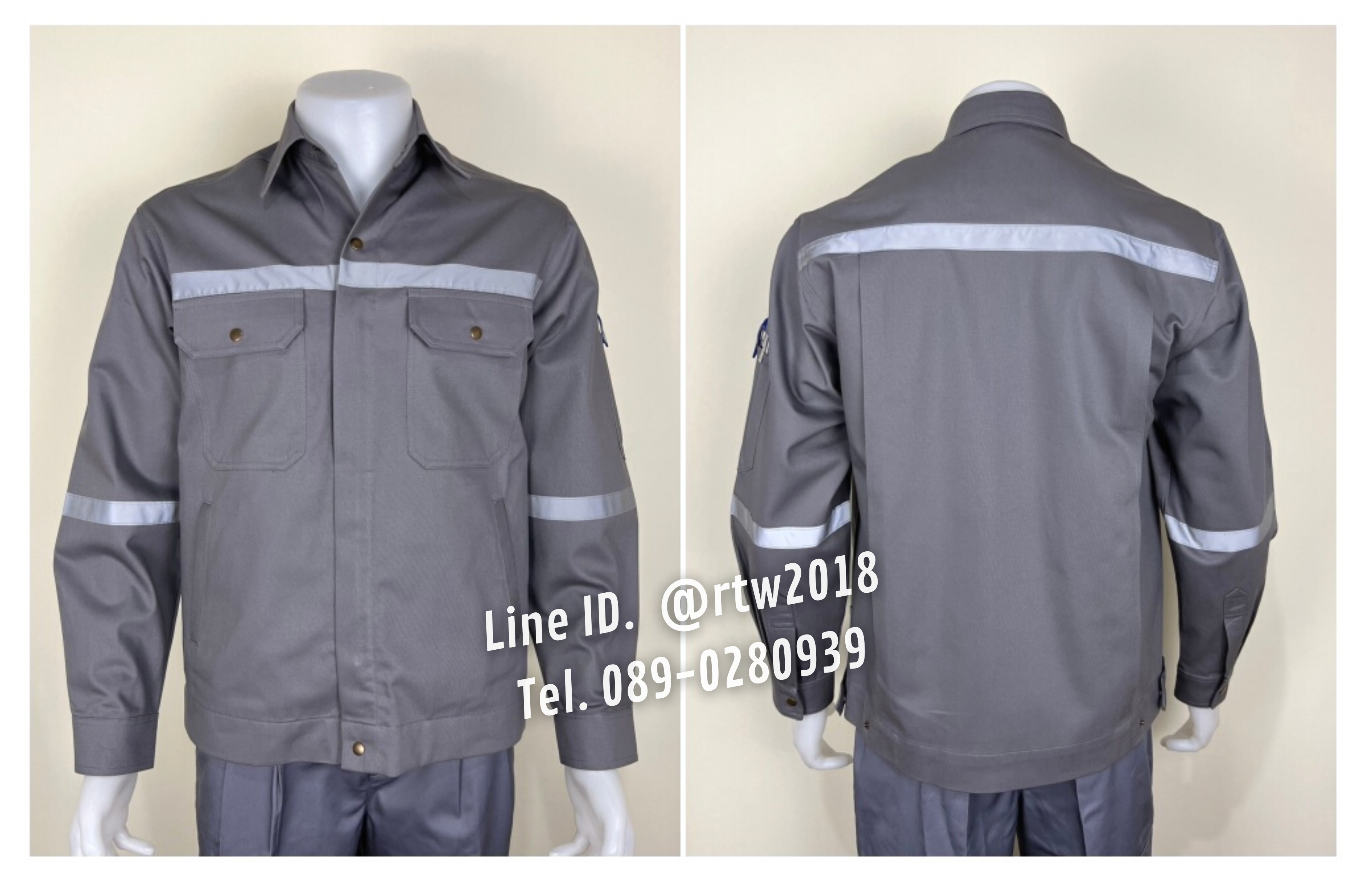 รหัส AB18.2 : เสื้อช่างแจ็คเก็ตแขนยาวผ้าเวสปอยท์ 4 กระเป๋าสีเทา (ติดสะท้อนแสง)