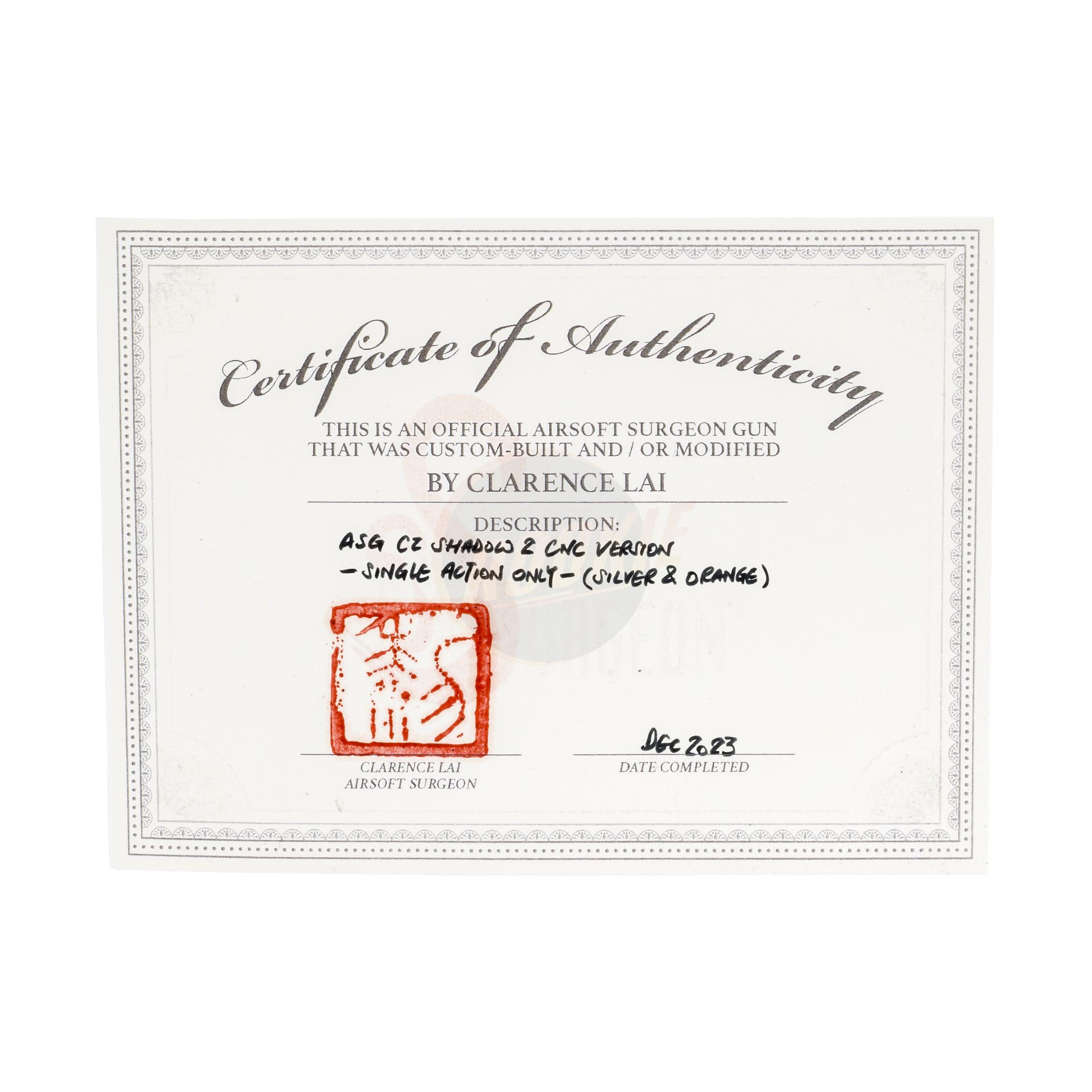 CL Project Custom KJ CZ Shadow 2 Single Action GBB (CNC Version) - Silver & Orange Limited Edition