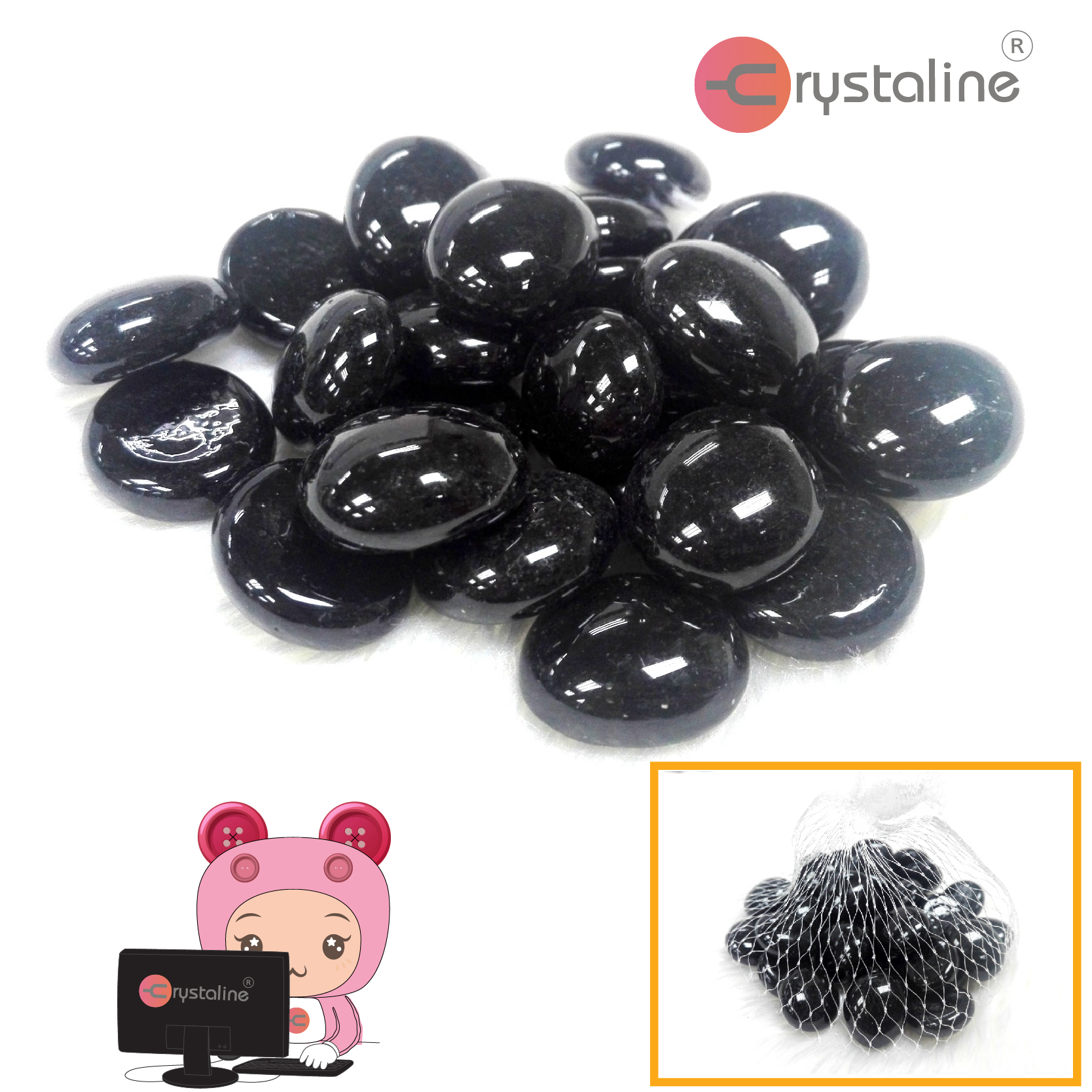 Round glass nugget - black col. (35pcs/pack)