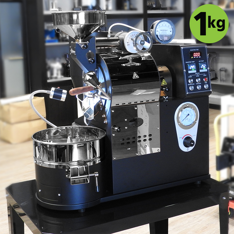 เครื่องคั่วกาแฟ 1 กิโลกรัม แก๊ส มีระบบเชื่อมต่อคอมพิวเตอร์เพื่อควบคุมการคั่ว