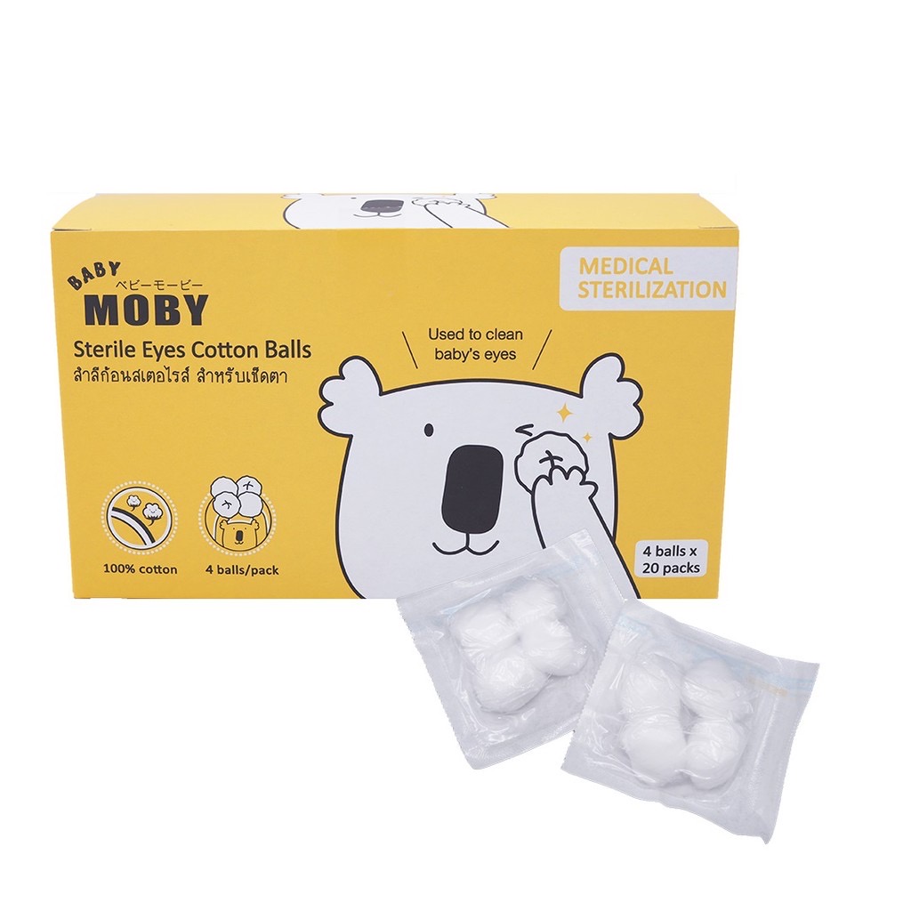 MOBY สำลีก้อนเช็ดตาสเตอไรส์ แบบซอง จำนวน 4 ก้อน x 20 ซอง