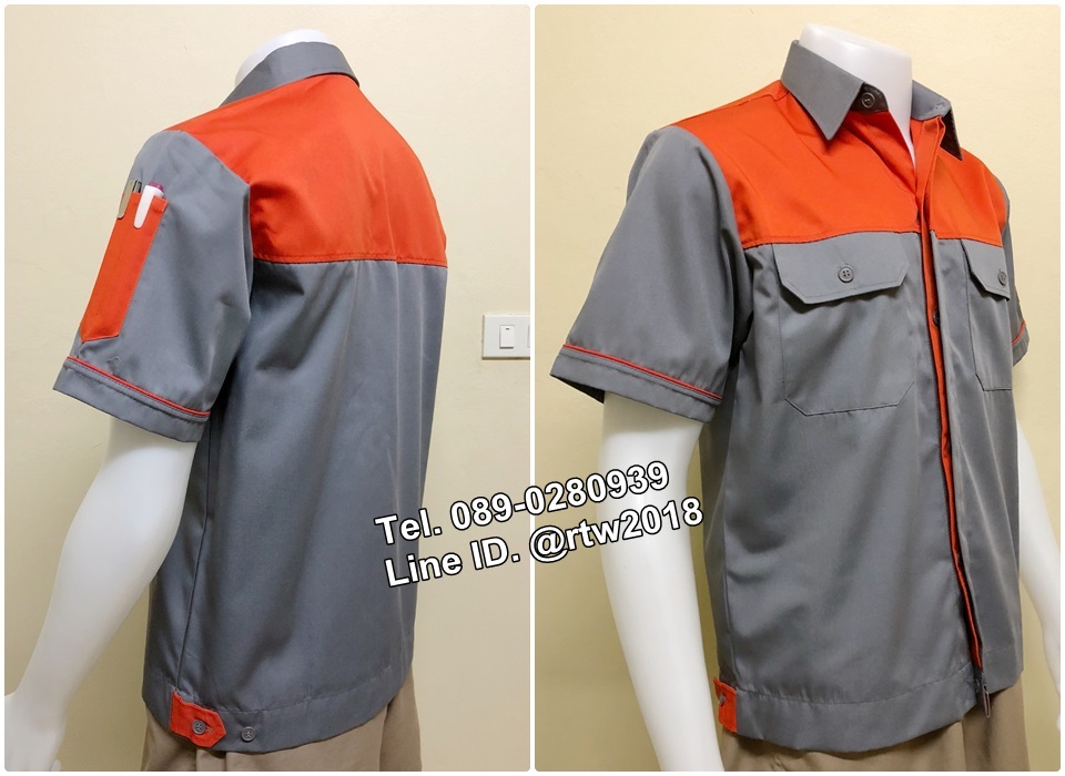 รหัส A22 : เสื้อช็อปแขนสั้นแบบเทาอกส้มกระดุมซ่อนสาบ