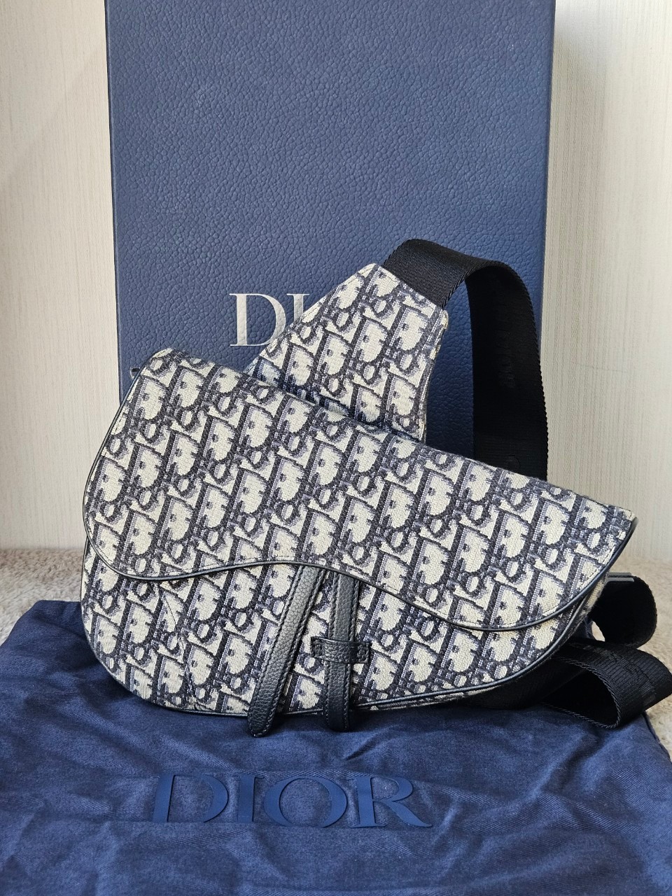 Dior Saddle Beige and Black Oblique Jacquard