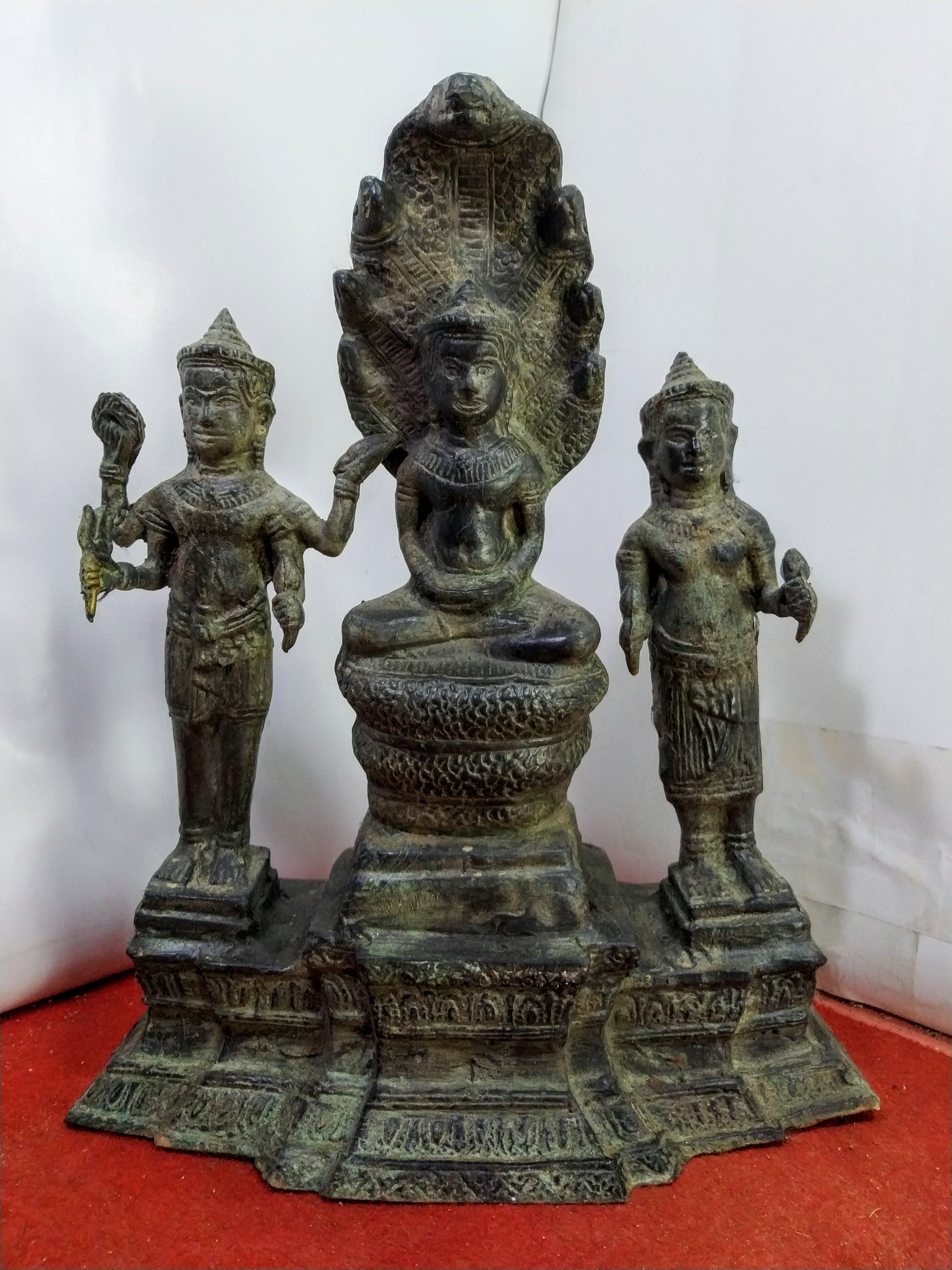 พระนาคปรก พระนารายณ์ พระแม่อุมา ทราวดี เนื้อสำริดสภาพเก่า