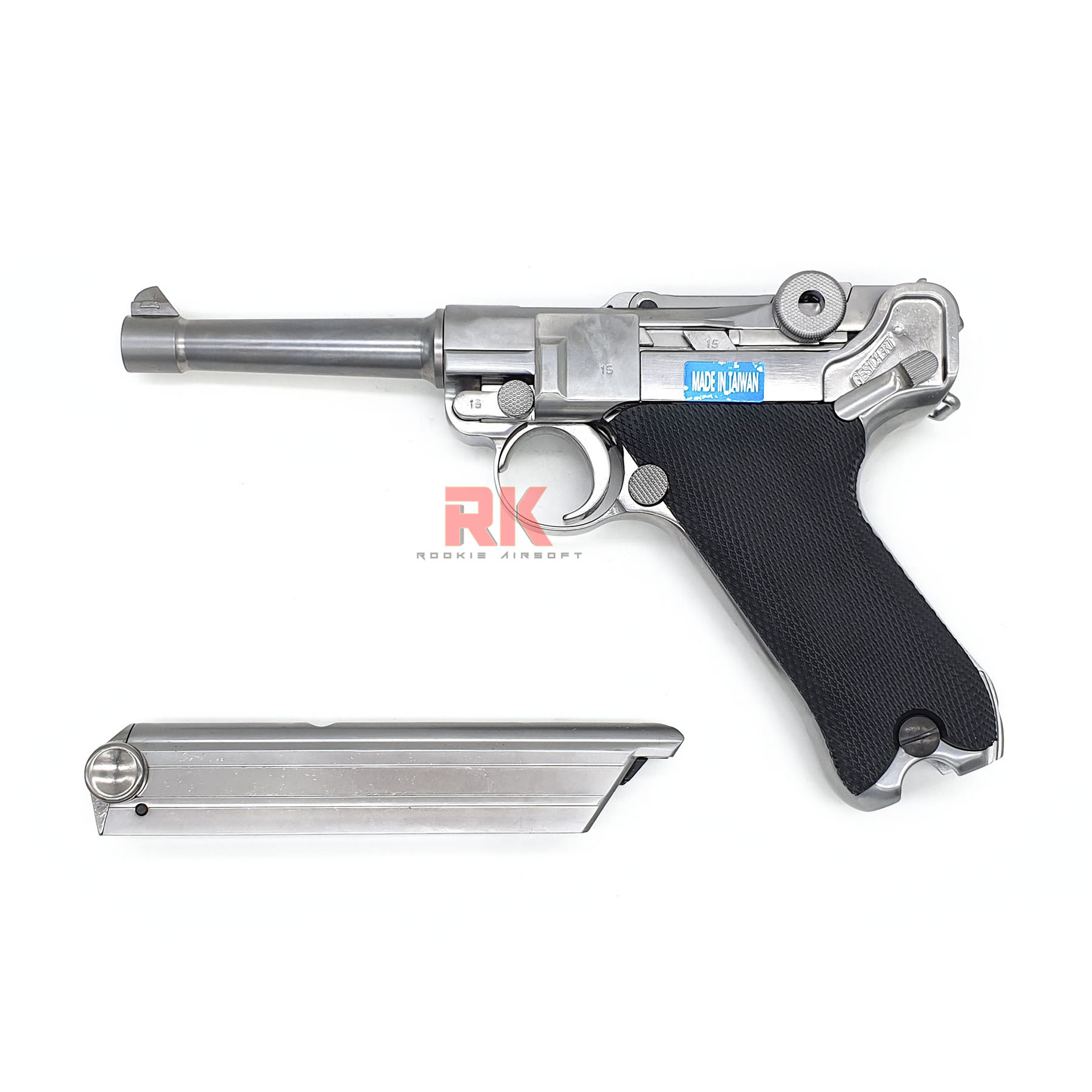 WE Luger P08 4 นิ้ว GBB - Silver
