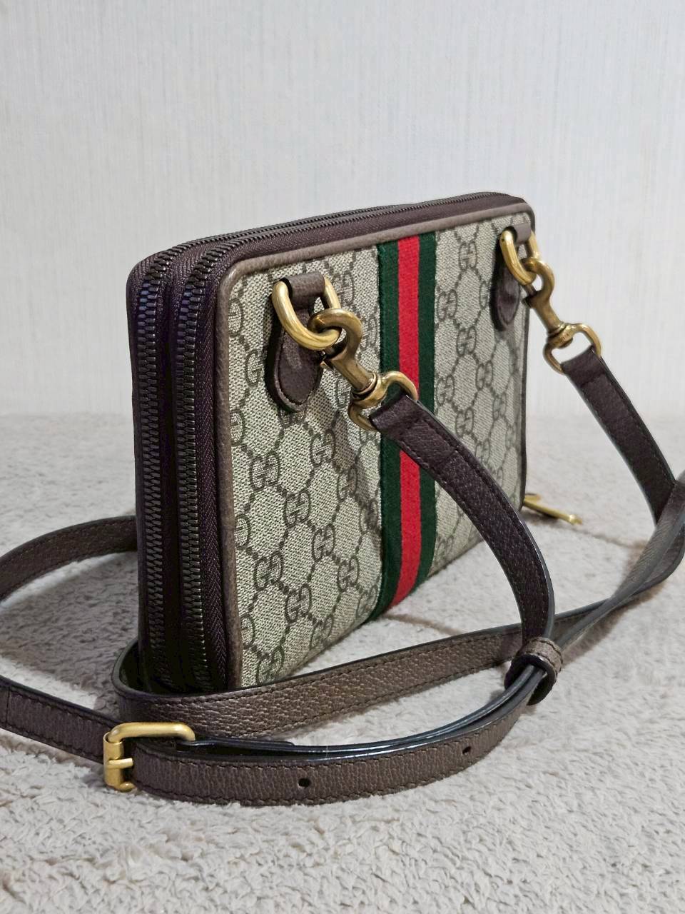 Gucci 575722 Ophidia Shoulder Bag Supreme Beige Brown