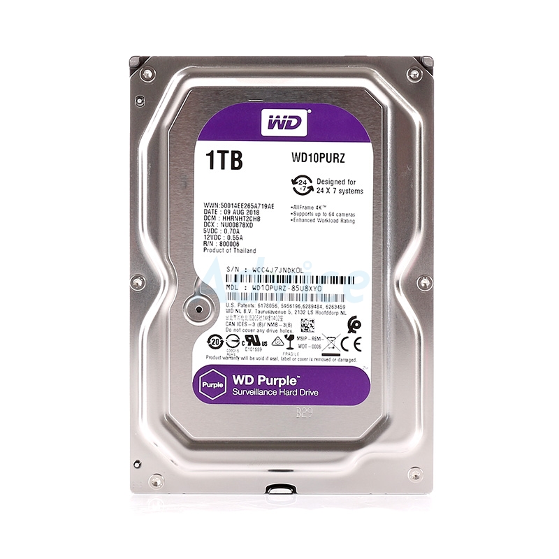 WD Purple 3.5" Harddisk for CCTV 1TB (รับประกัน 3 ปี)