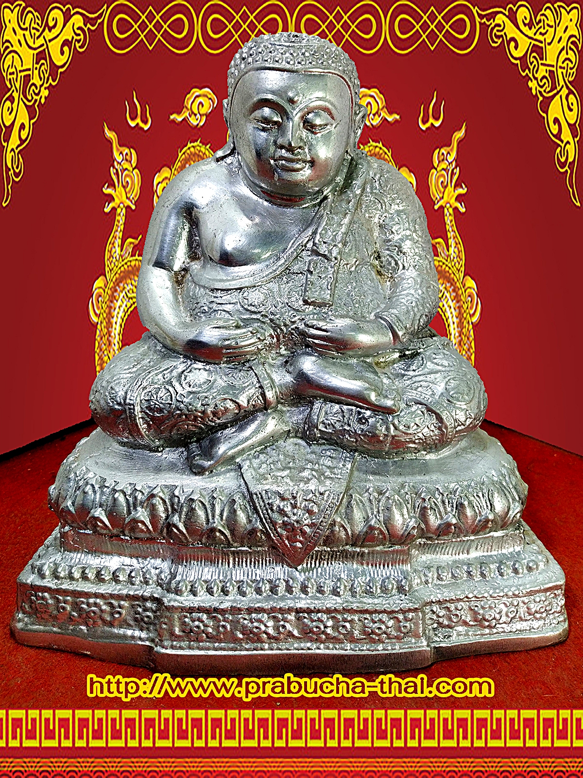 พระสังกัจจายน์ ปางอุ้มทรัพย์ หน้าตัก ๕ นิ้ว เนื้อสำริดเงินยวง