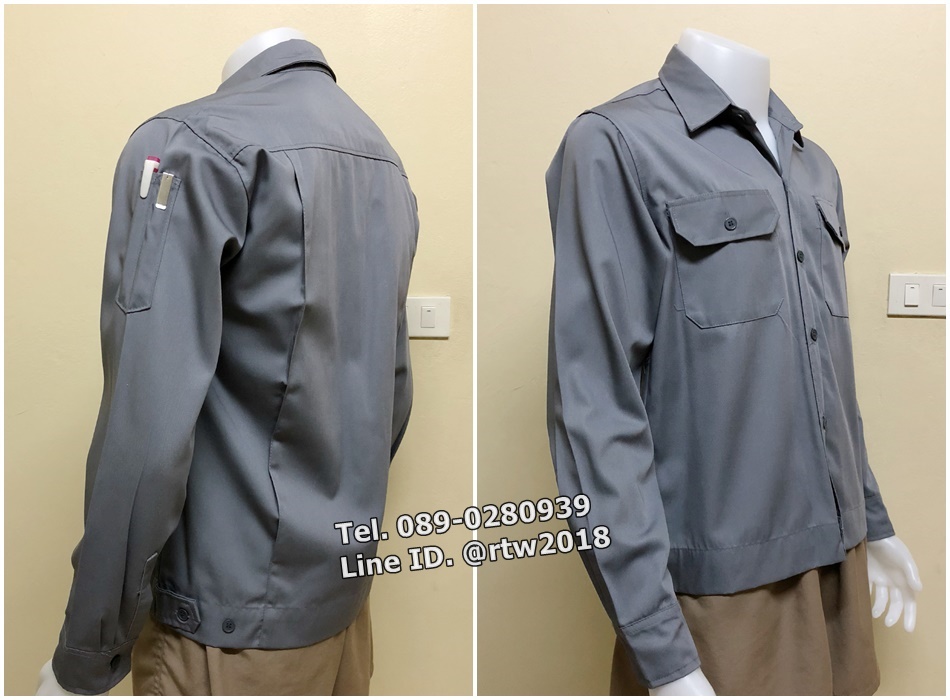 รหัส A61 : เสื้อช็อปแขนยาวผ้าคอมแบบสีเทาล้วน