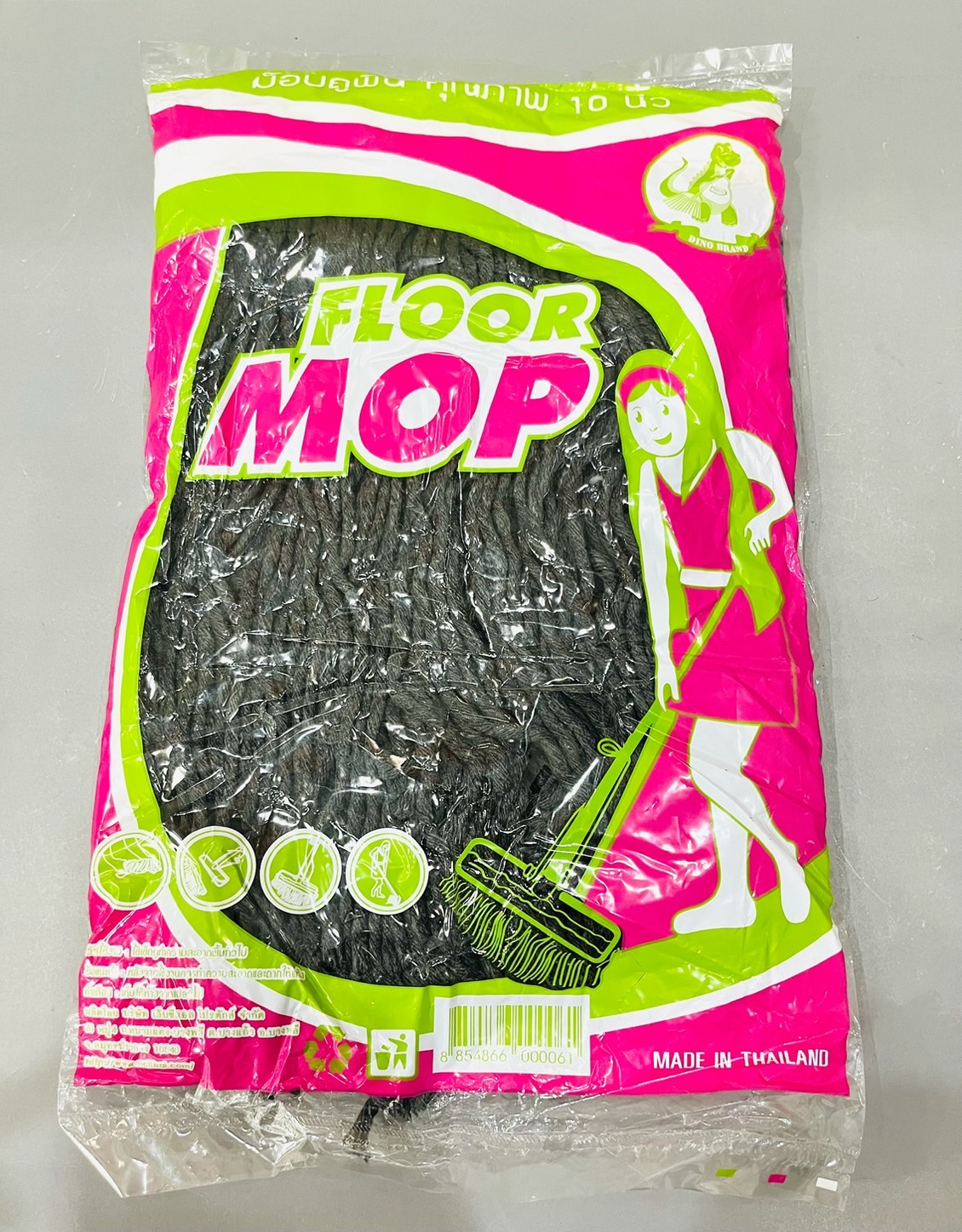 ไม้ถูพื้นผ้าเทา ม๊อบแบน ด้ามเหล็กชุบซิงค์ 10"