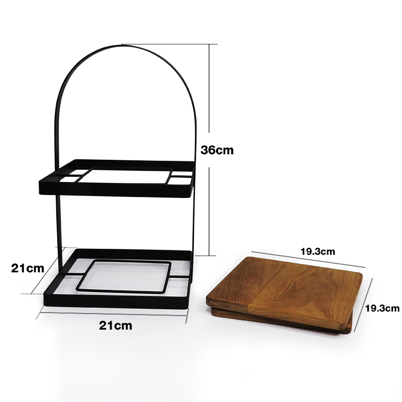 High-tea 2-tier steel leg, square flat steel with teak sheets