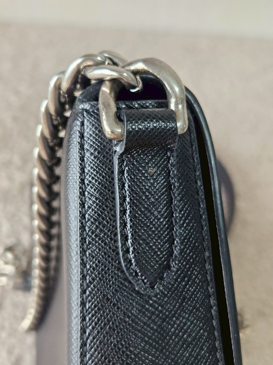 Prada 1BH014 Black Saffiano Leather Chain Shoulder Bag