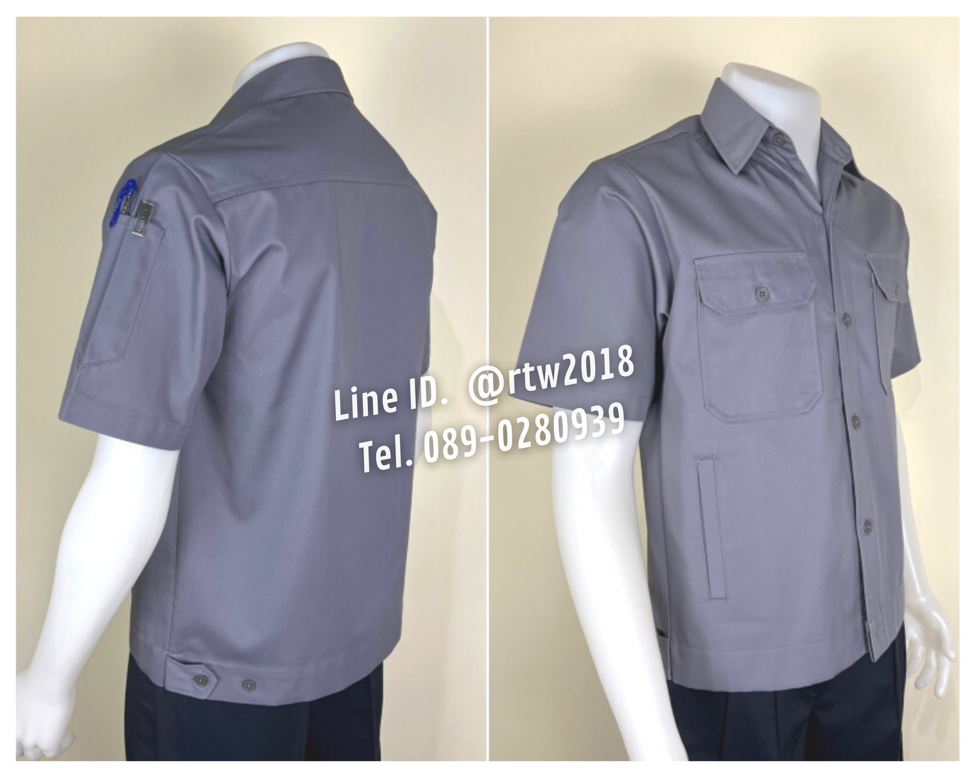 รหัส A4.2 : เสื้อช่างแขนสั้นผ้าคอมทวิวสี่กระเป๋าสีเทาล้วน