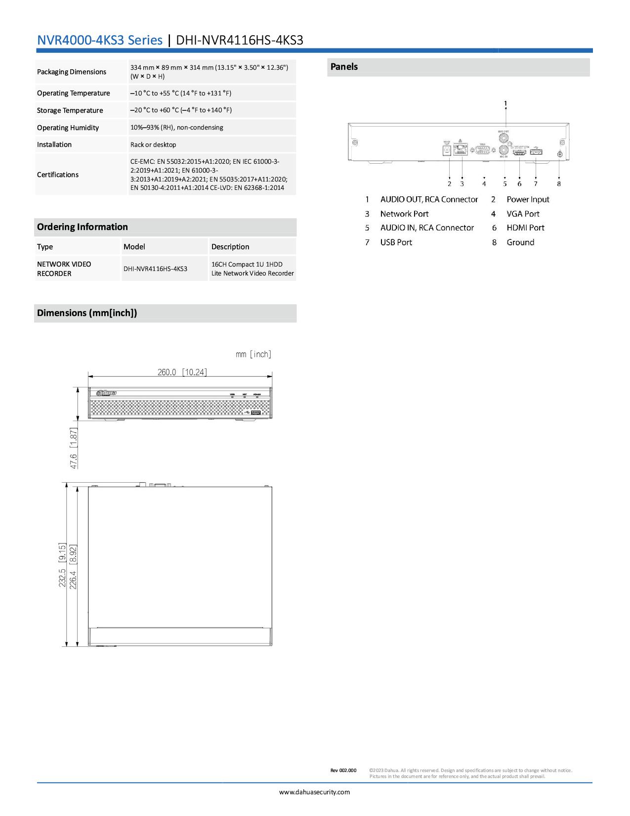 DAHUA เครื่องบันทึก 8 ช่อง รุ่น NVR4116HS-4KS3