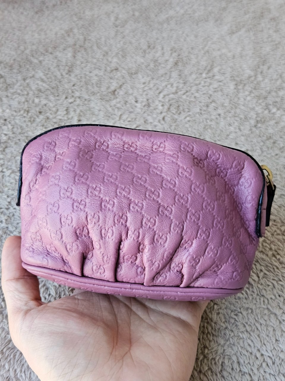 Gucci Small Pouch Cosmetic Pink Leather Interlocking G