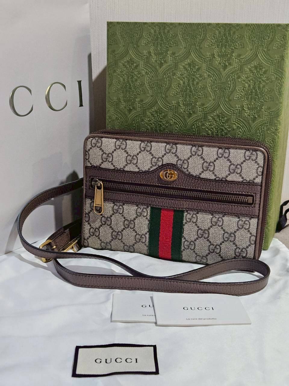 Gucci 575722 Ophidia Shoulder Bag Supreme Beige Brown