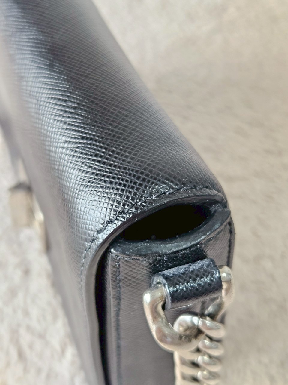 Prada 1BH014 Black Saffiano Leather Chain Shoulder Bag