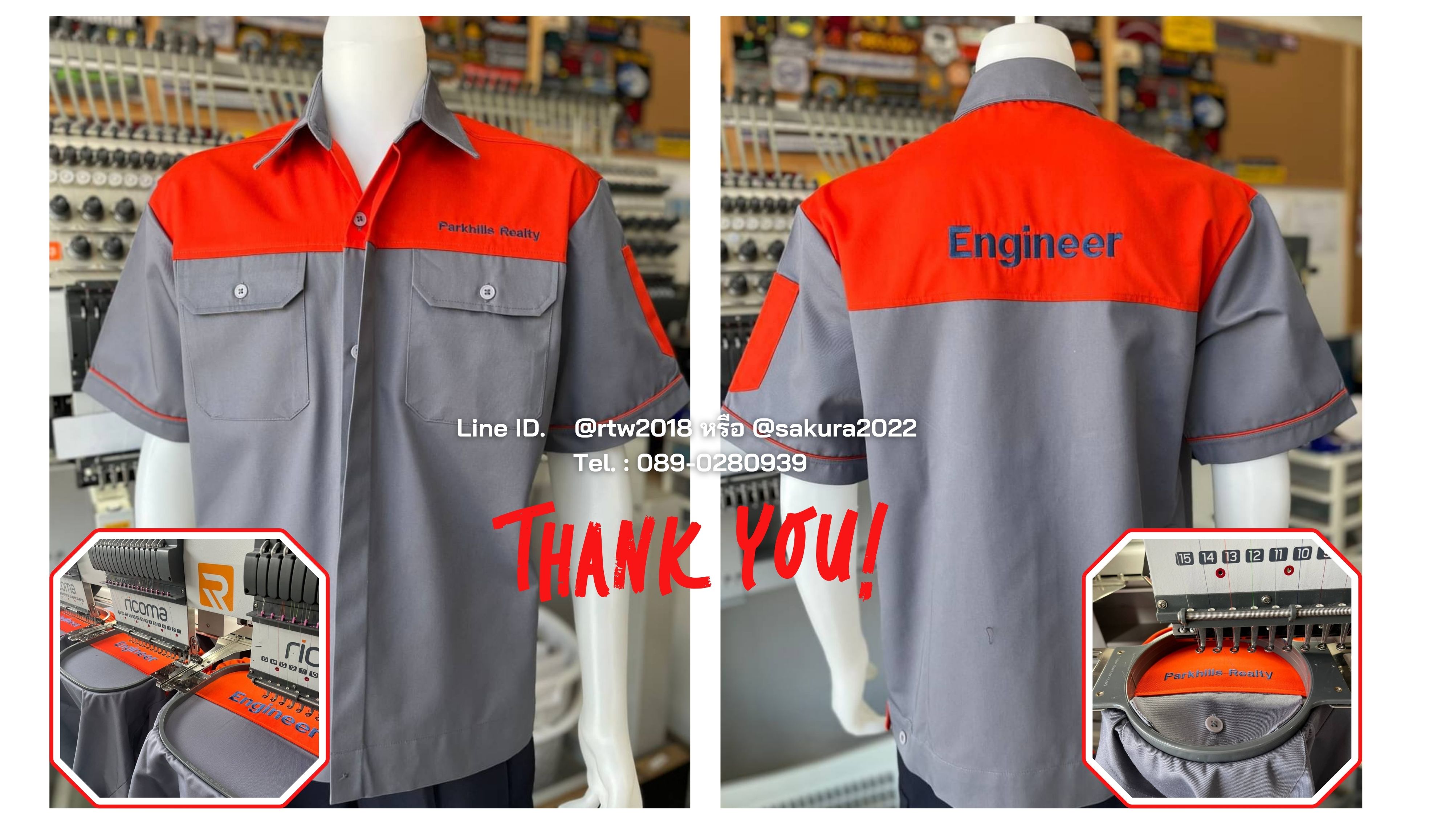 รหัส A8.7.2 : เสื้อช่างแขนสั้นผ้าคอมทวิวเทาอกส้ม (ซ่อนสาบ)