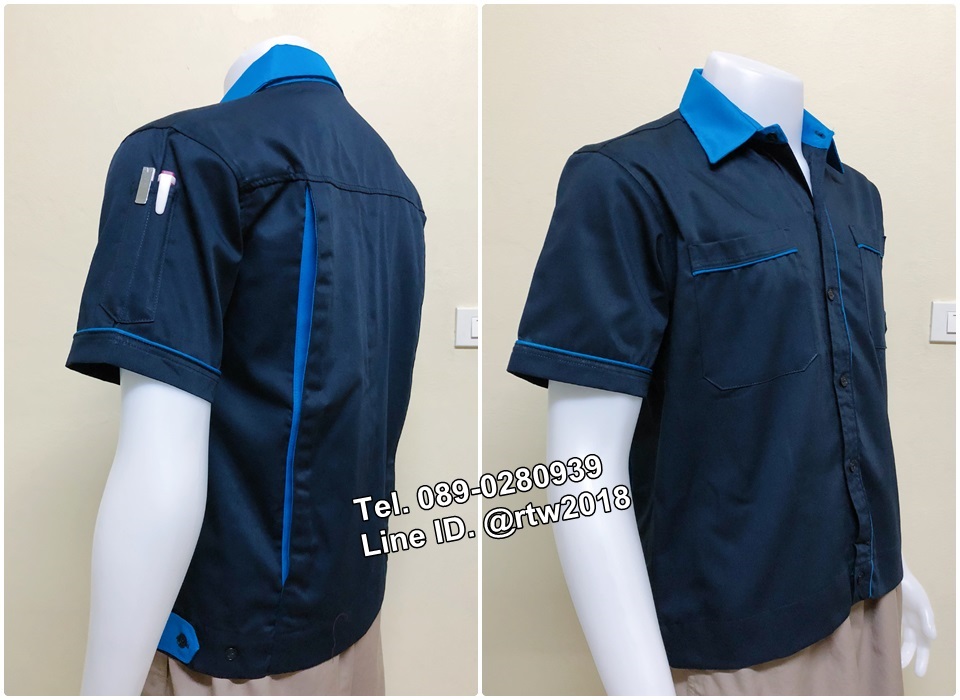 รหัส A40 : เสื้อช็อปแขนสั้นแบบกรมกุ้นฟ้า