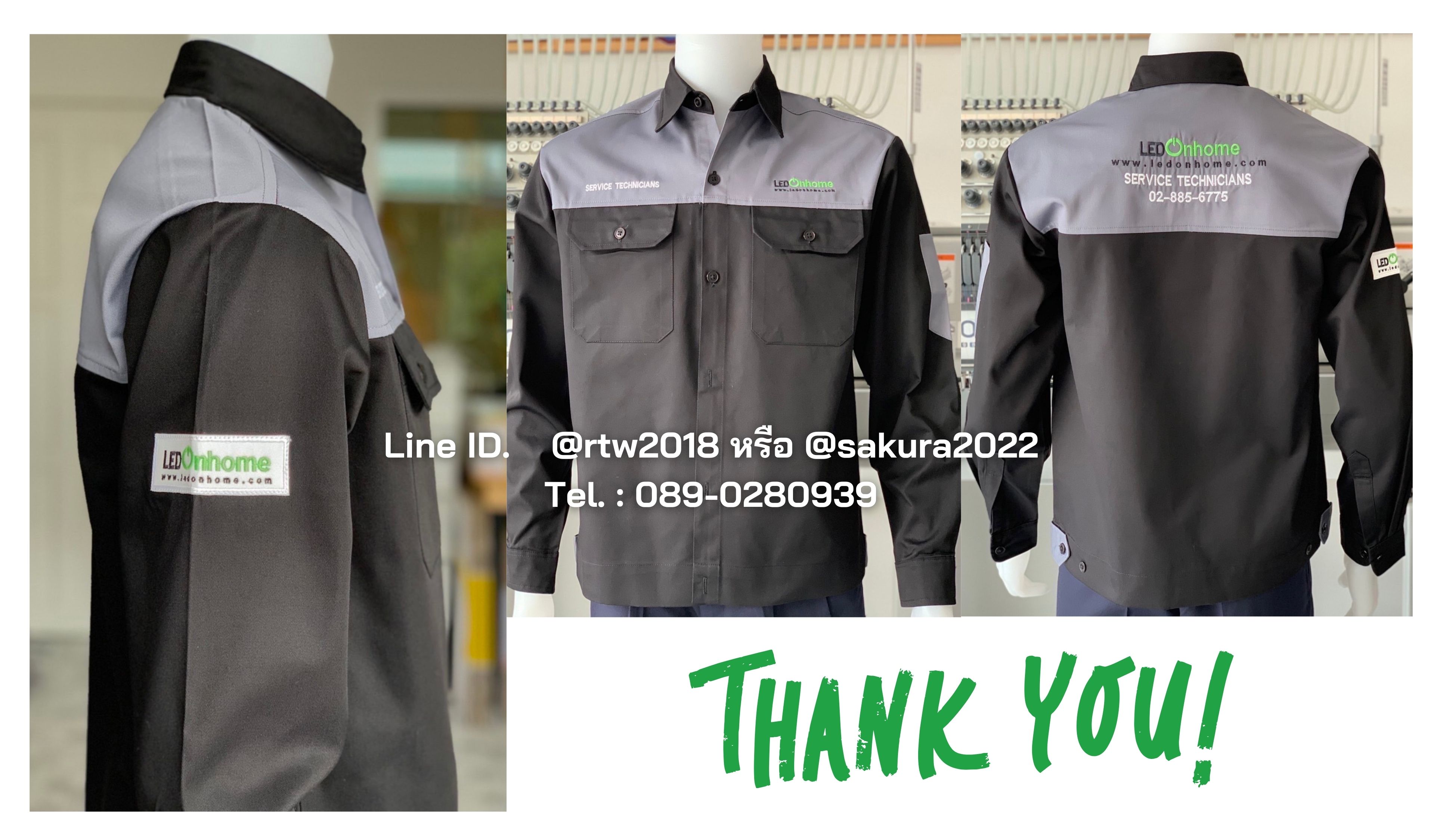 รหัส AB16.6 : เสื้อช่างแขนยาวผ้าคอมทวิวสีดำอกเทา