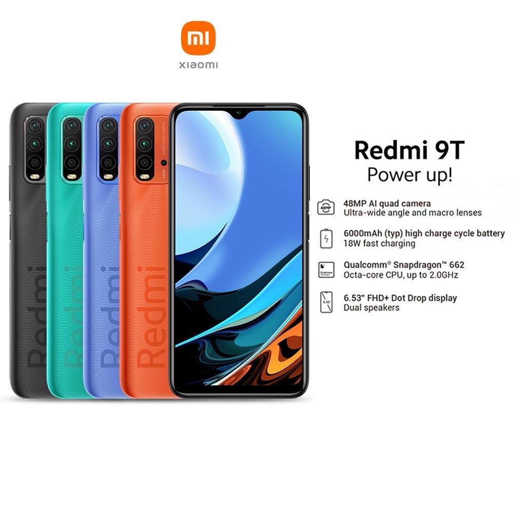 Xiaomi Redmi 9T (4+64GB) โทรศัพท์มือถือ สมาร์ทโฟน จอกว้าง6.53”FHD+ แบตใหญ่ 6000mAh Snapdragon™ 662 ประกันศูนย์