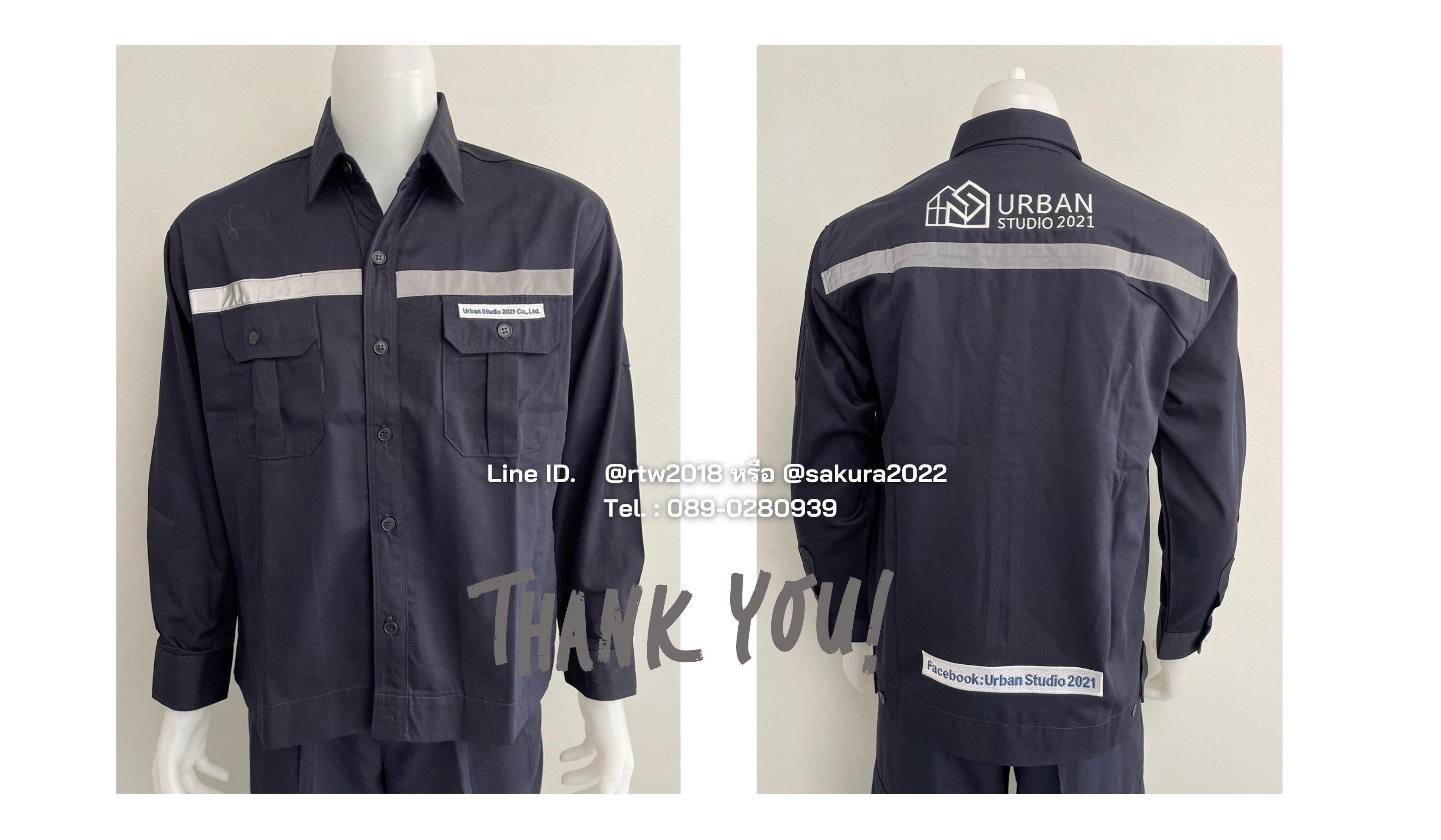 รหัส AB1.1 : เสื้อช่างแขนยาวผ้าคอมทวิวสีกรมท่าล้วน (ติดสะท้อนแสง)