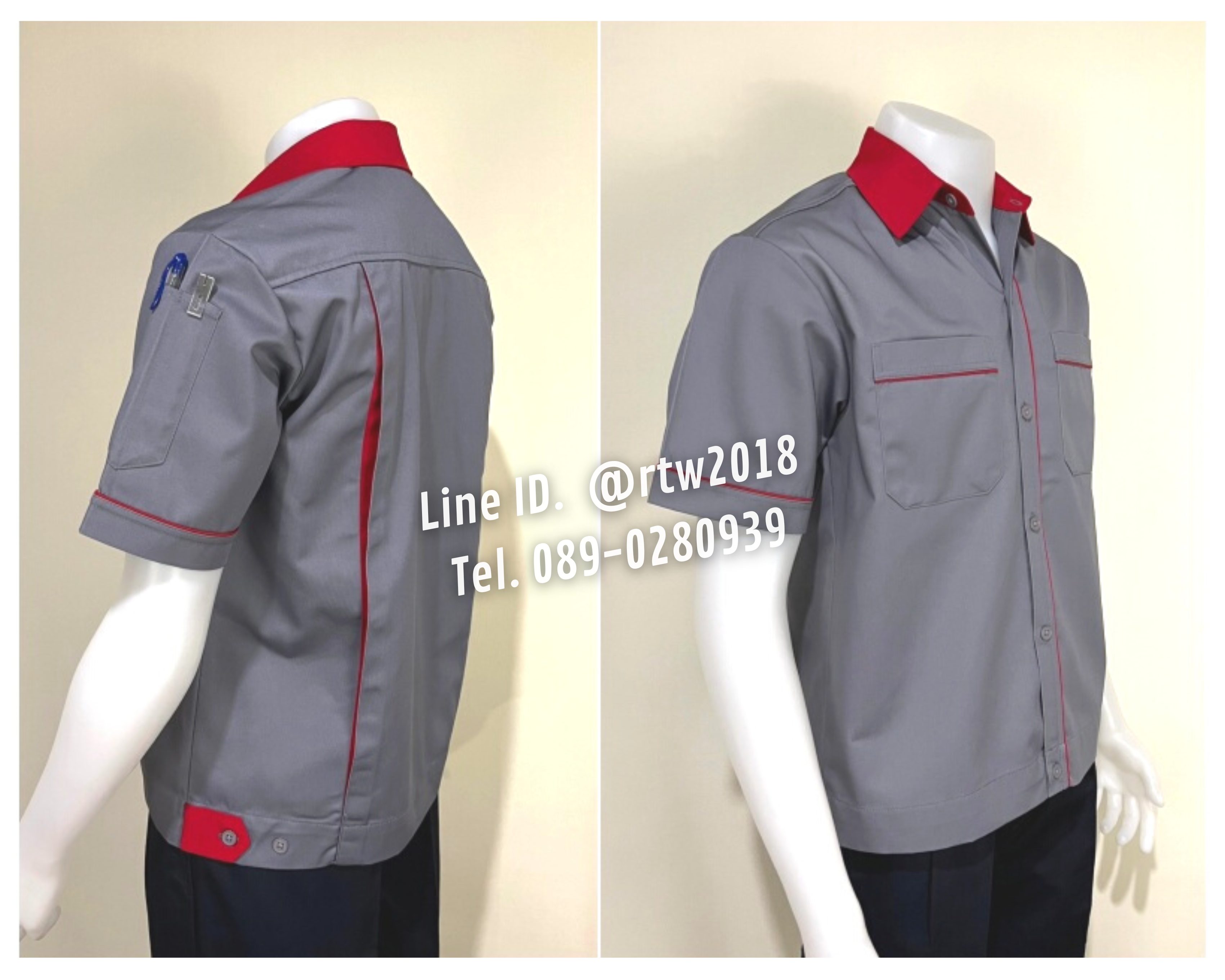 รหัส A5.11 : เสื้อช่างแขนสั้นผ้าคอมทวิวสีเทากุ้นแดง