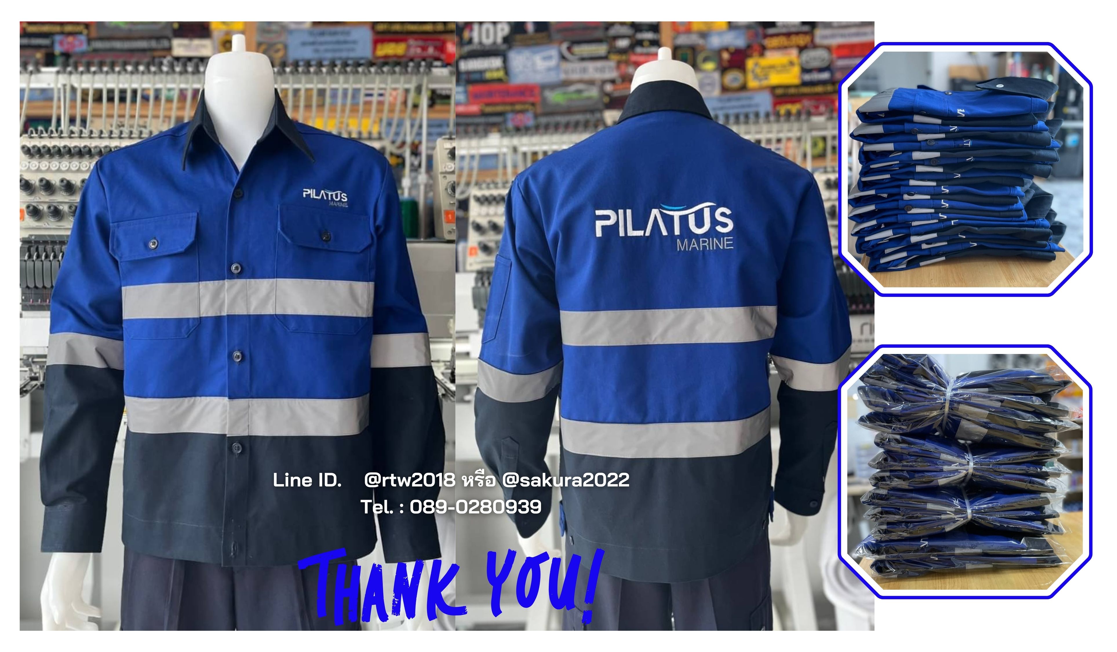 รหัส AB19.1 : เสื้อช่างแขนยาวผ้าคอมทวิว(กรมท่า/ส้ม) (ติดสะท้อนแสง) (รุ่น ลอนดอน)